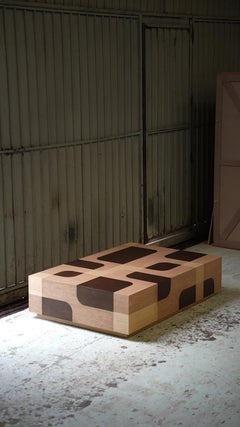 Bodega Square Coffee Table, in Warm Wood Marquetry Veneer Table by Joel Escalona