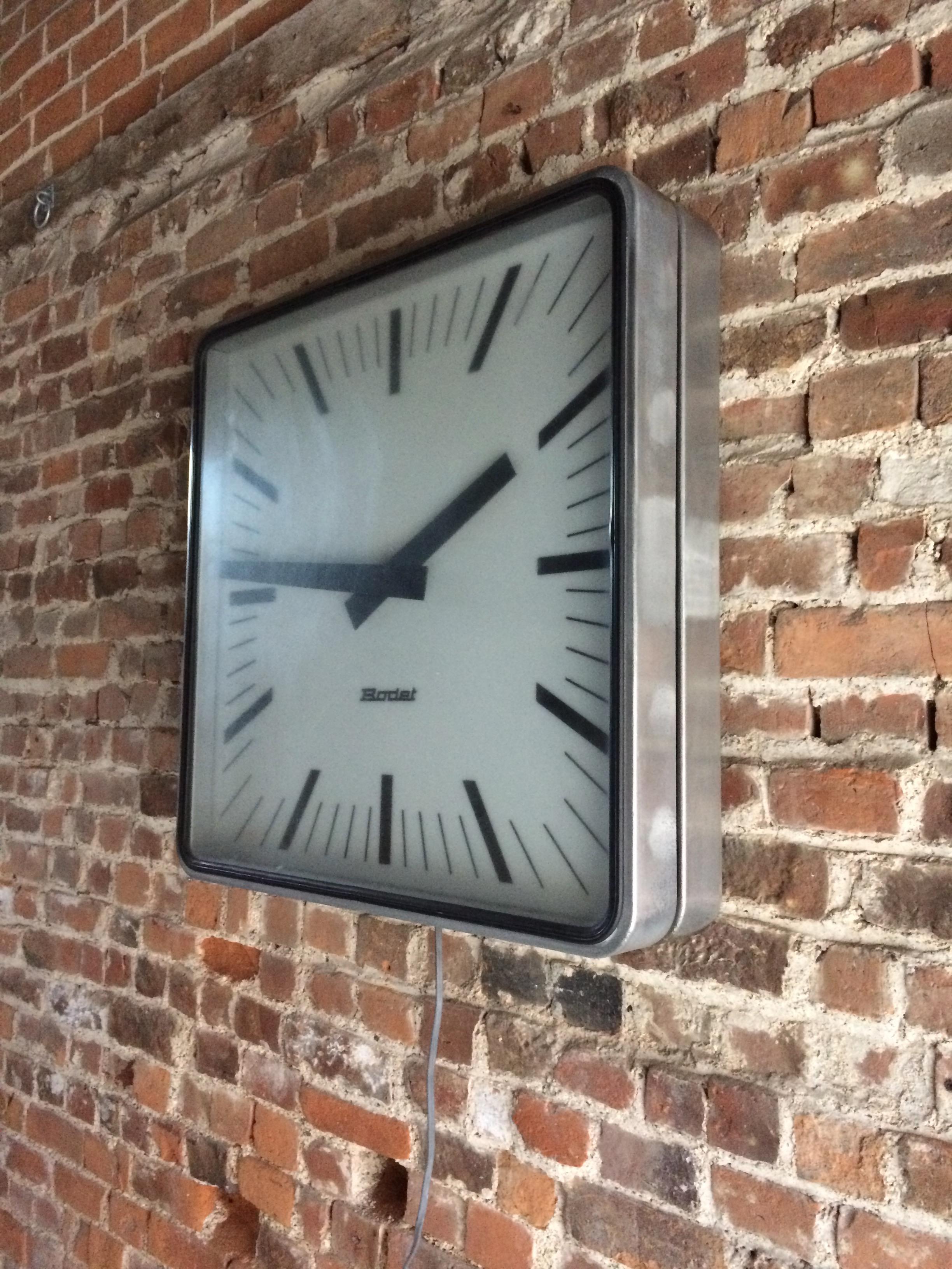 Steel Bodet Station Clock Large Industrial Wall Clock Loft Style, French, 1960s