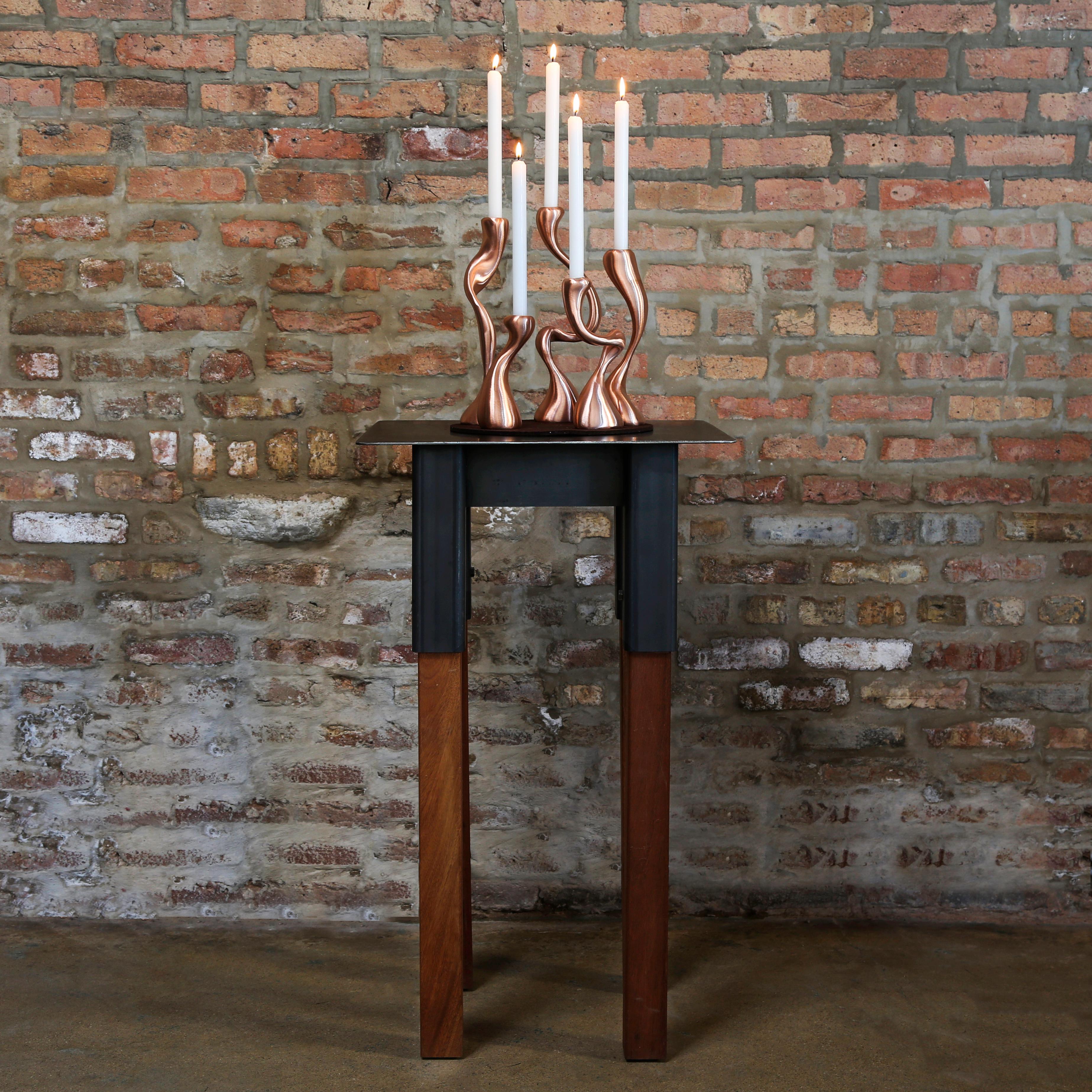 Patinated Bodhi Surfer Guéridon Side Table, Steel and Mahogany Jordan Mozer, USA, 2013 For Sale