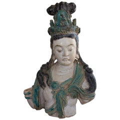 Bodhisattva Bust in Glazed Terracotta, China, circa 1900