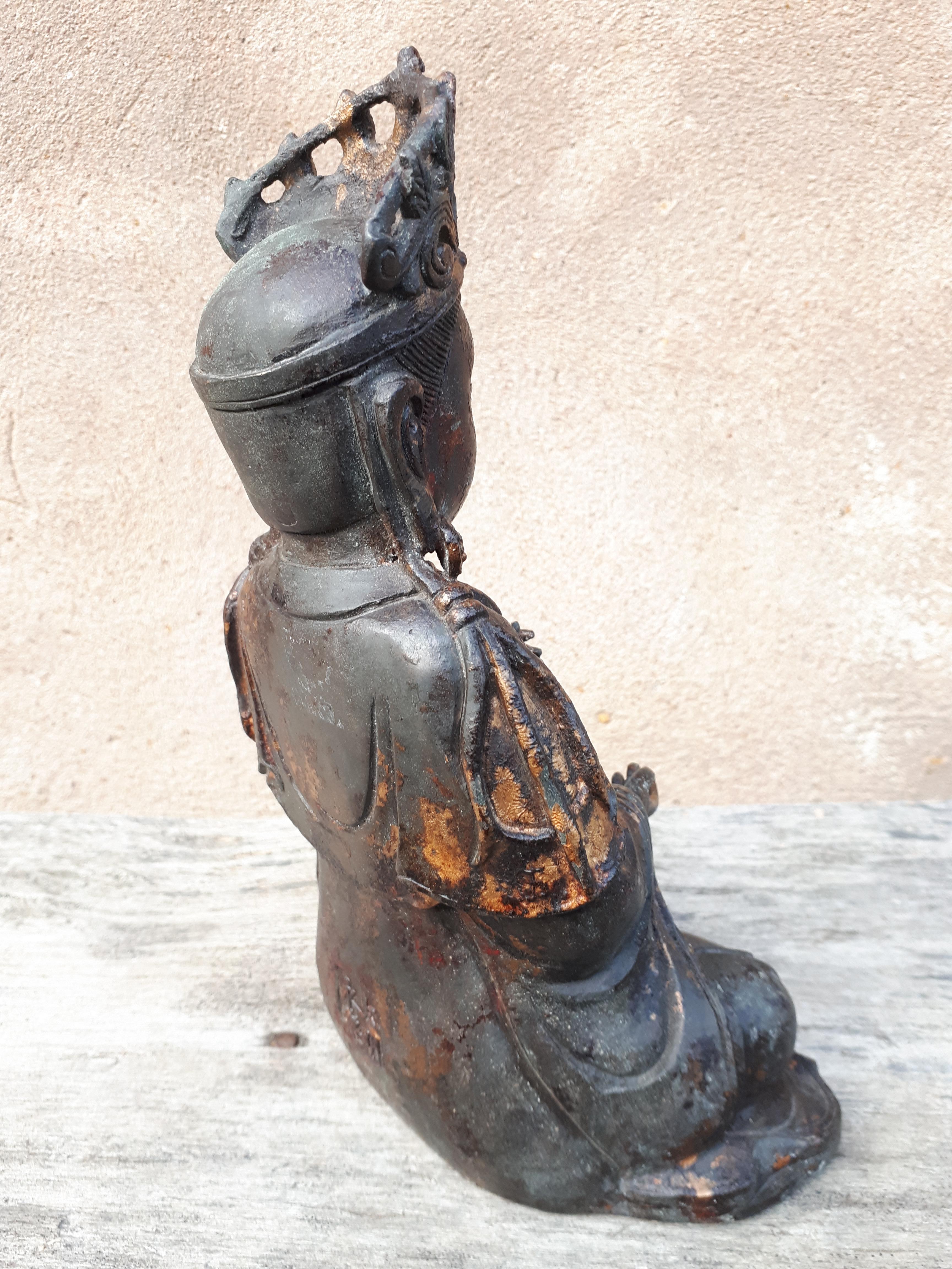 Patinated Bodhisattva In Bronze, China 20th Century For Sale