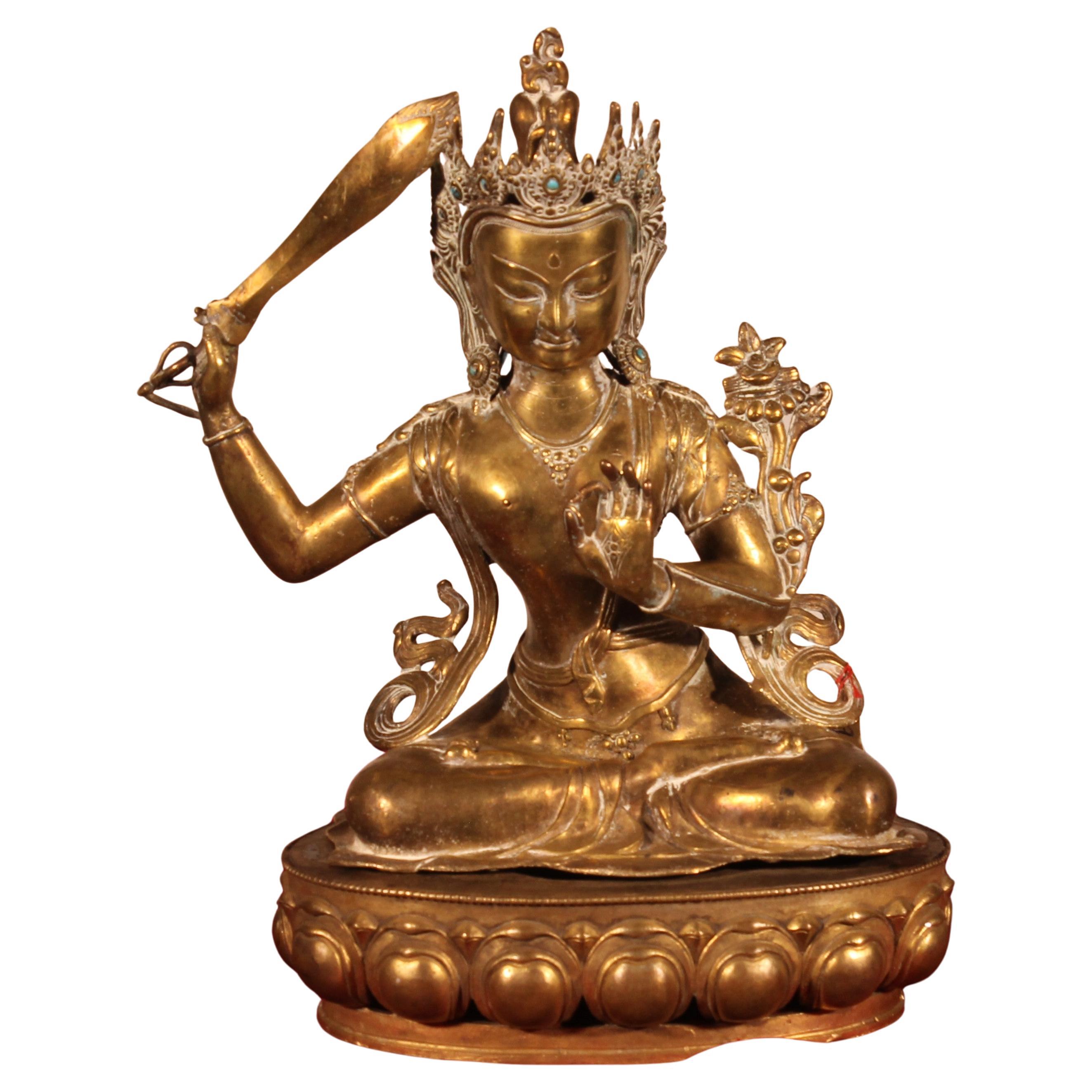 Bodhisattva Manjushri, Bronzo, Nepal - XIX secolo