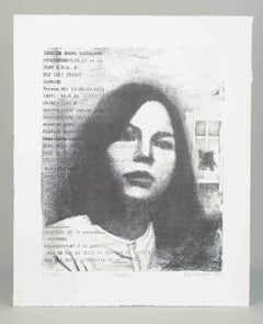 Bodil Brems, Danish visual artist. Portrait of woman. Lithograph on paper, 1983