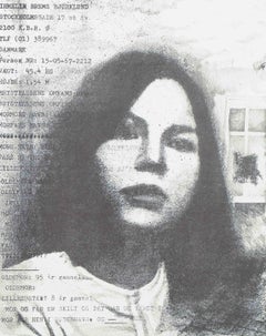 Bodil Brems, Danish visual artist. Portrait of woman. Lithograph on paper, 1983