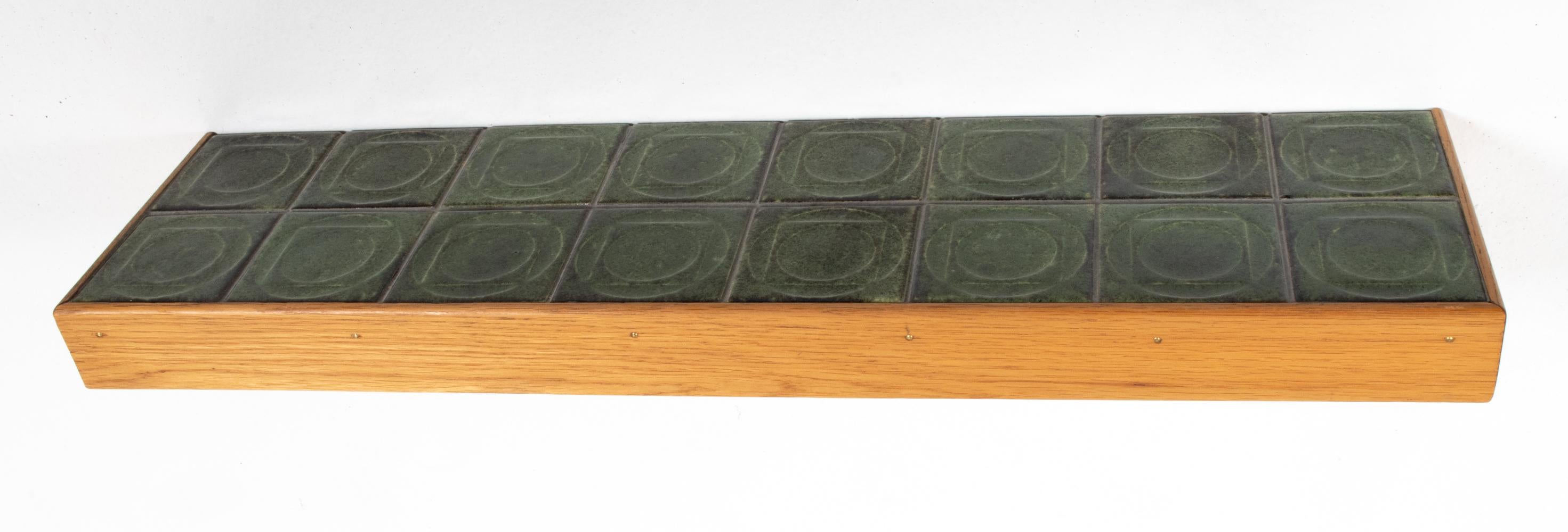 Bodil Eje-Style Danish Mid-Century Ceramic Tile Wall Mirror & Shelf In Good Condition For Sale In Norwalk, CT