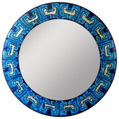 Bodil Eje, Unique Turquoise and Persian Blue Mid-Century Circular Enamel Mirror