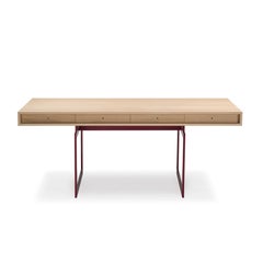 Bodil Kjaer, 1959 Red And Natural Oak Office Desk For Karakter