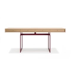 Bodil Kjaer, 1959 Red And White Stained Oak Office Desk For Karakter