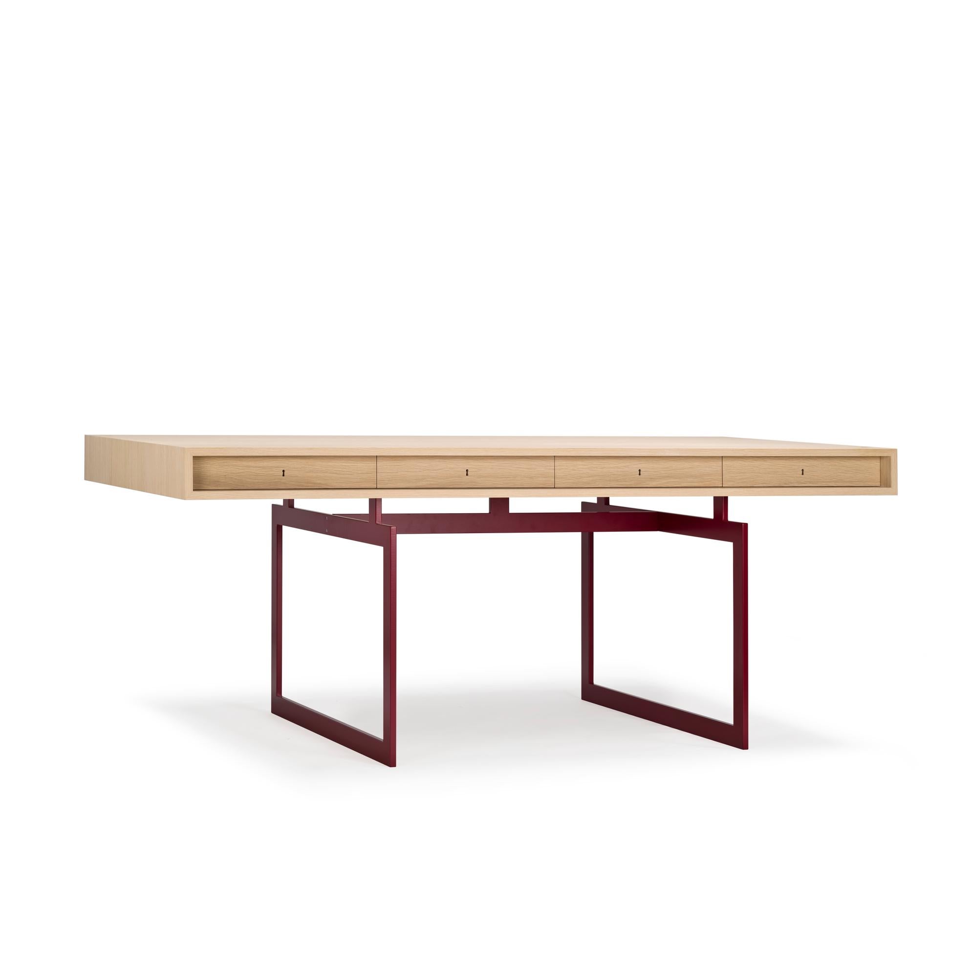 Mid-Century Modern Bodil Kjaer, 1959 Red And White Stained Oak Office Desk For Karakter en vente