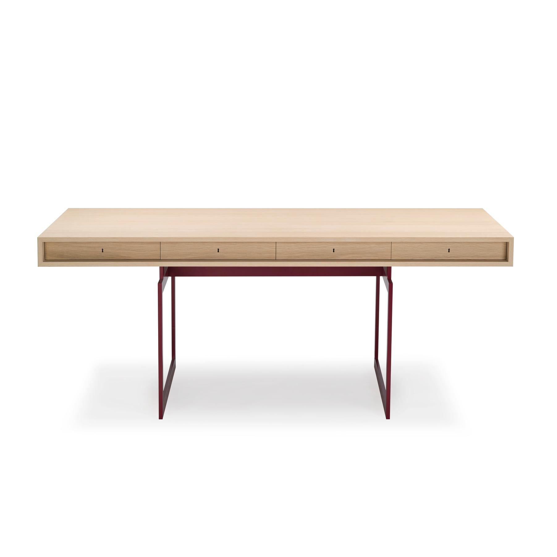 Danois Bodil Kjaer, 1959 Red And White Stained Oak Office Desk For Karakter en vente