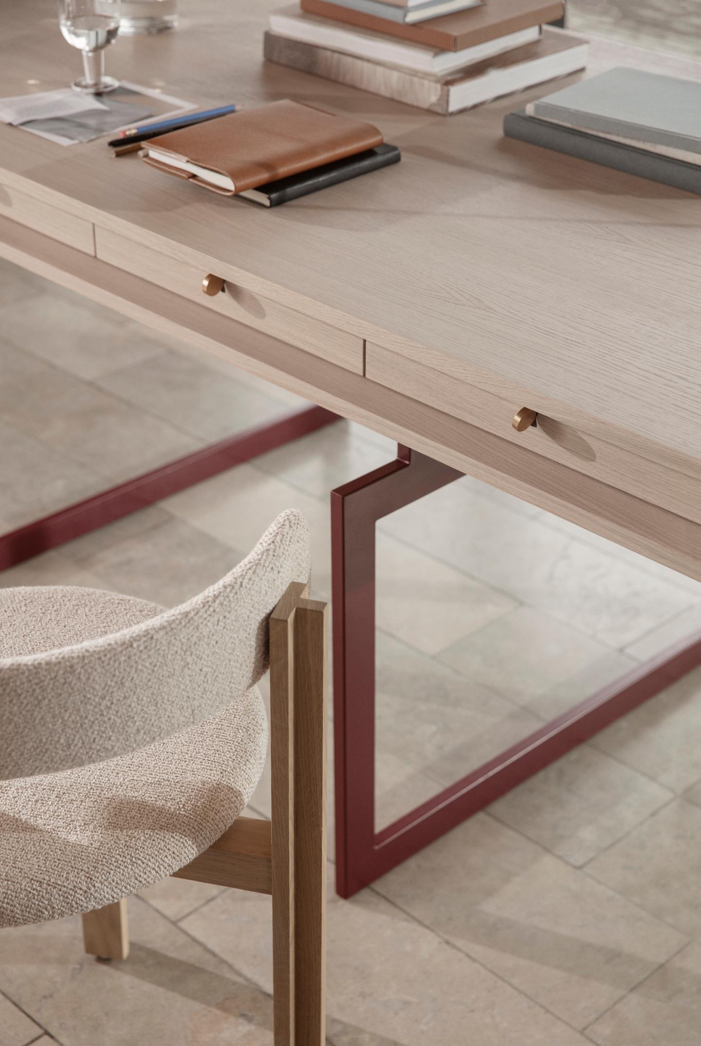 Acier Bodil Kjaer, 1959 Red And White Stained Oak Office Desk For Karakter en vente