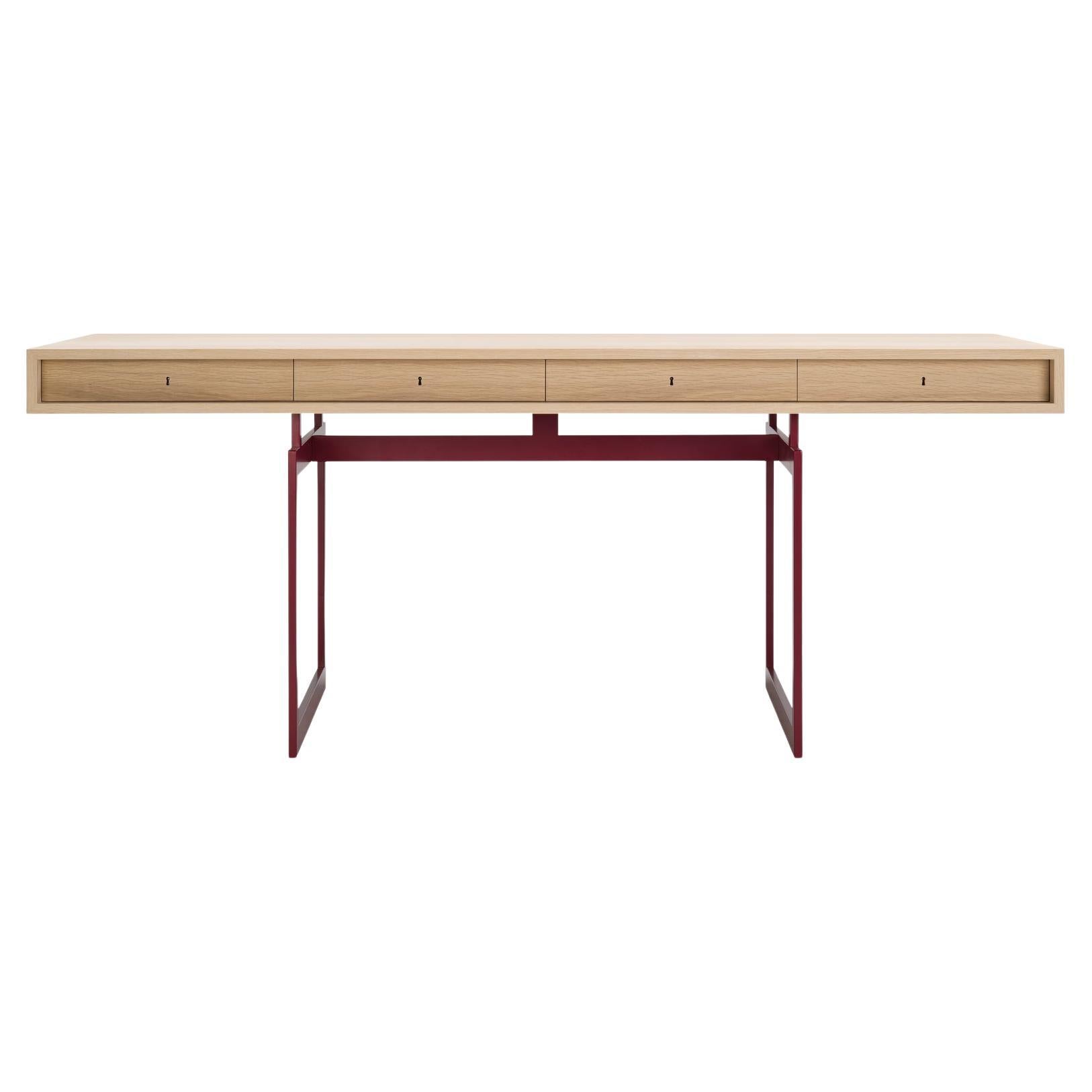 Bodil Kjaer, 1959 Red And White Stained Oak Office Desk For Karakter