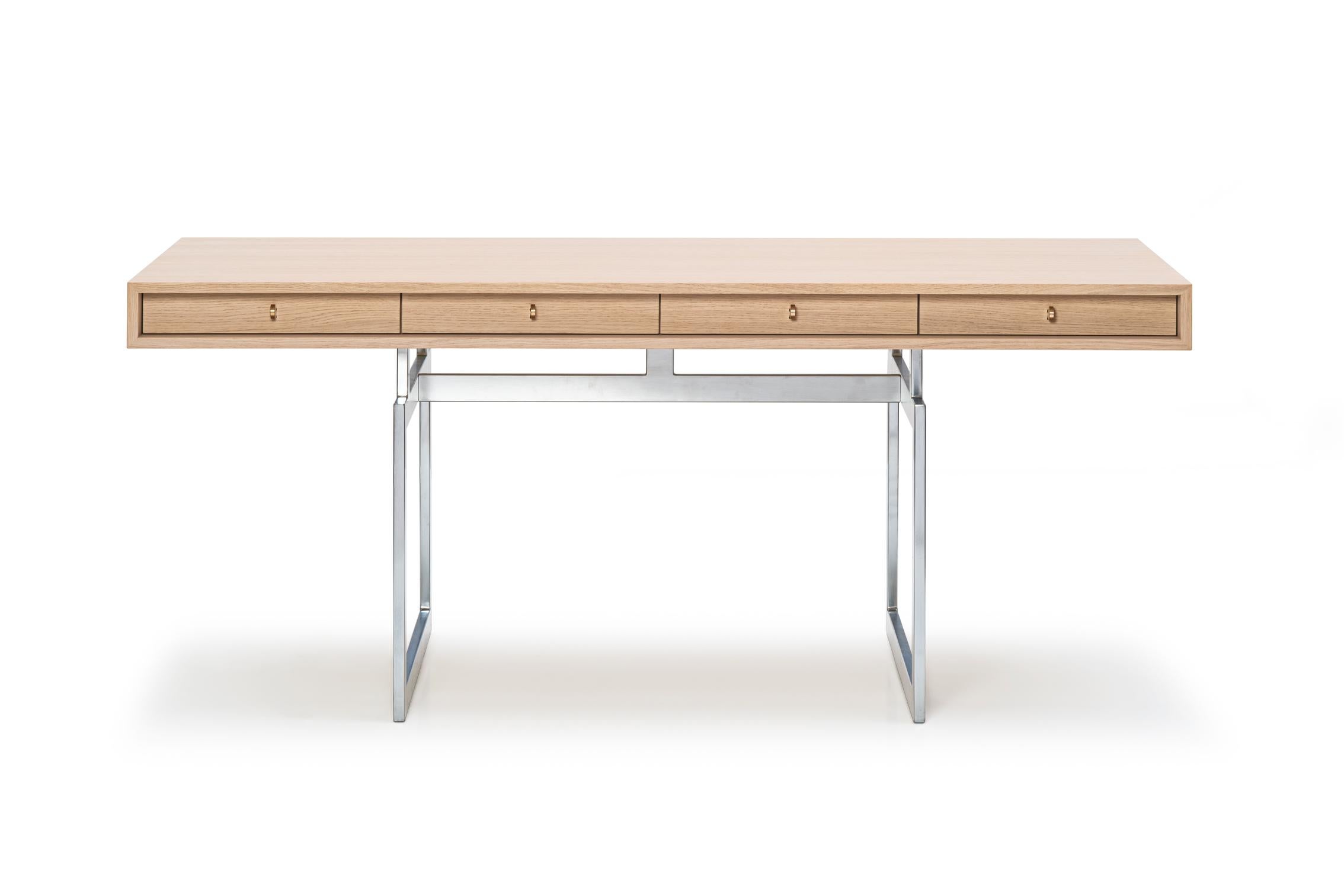 Bodil Kjaer, 1959 Stainless Steel And White Stained Oak Office Desk For Karakter

Coveted by renowned modernist architects Marcel Breuer, José Luis Sert and Paul Rudolph, Danish architect Bodil Kjær's Office Desk from 1959 has been dubbed 'the most