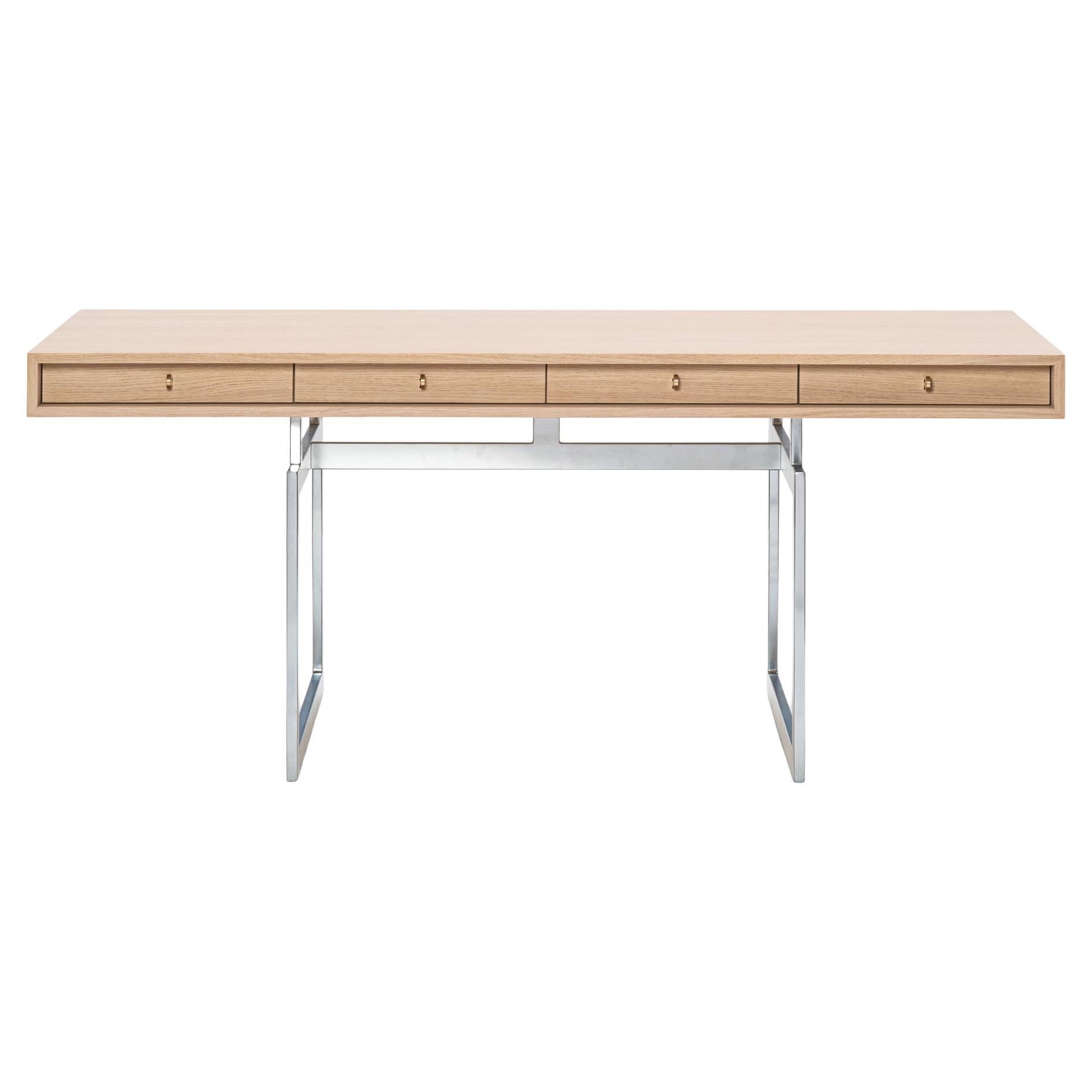 Bodil Kjaer, Bürotisch aus Edelstahl und weiß gebeizter Eiche für Karakter, 1959