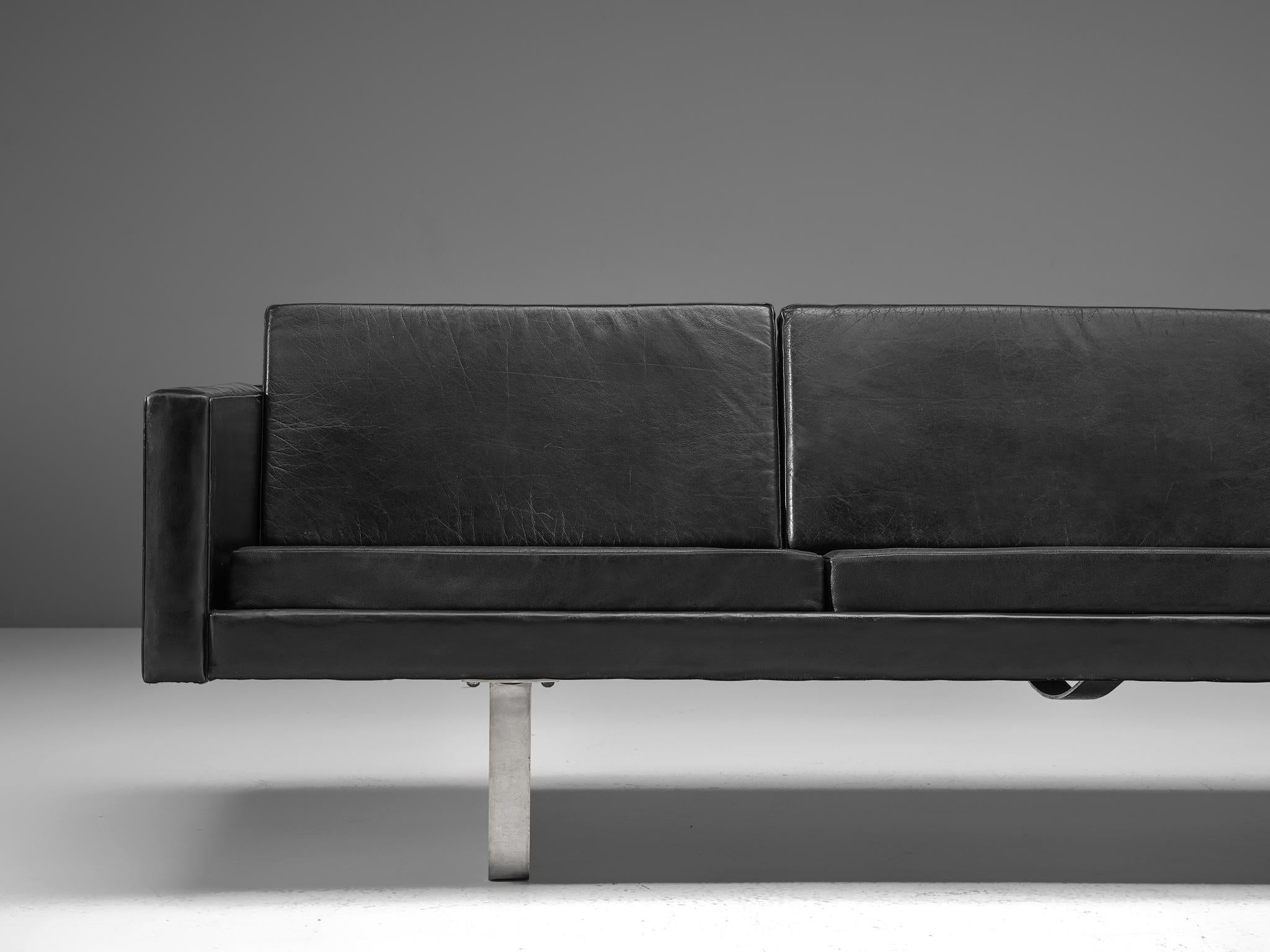 Bodil Kjaer Sofa in Black Leather and Steel For Sale 1