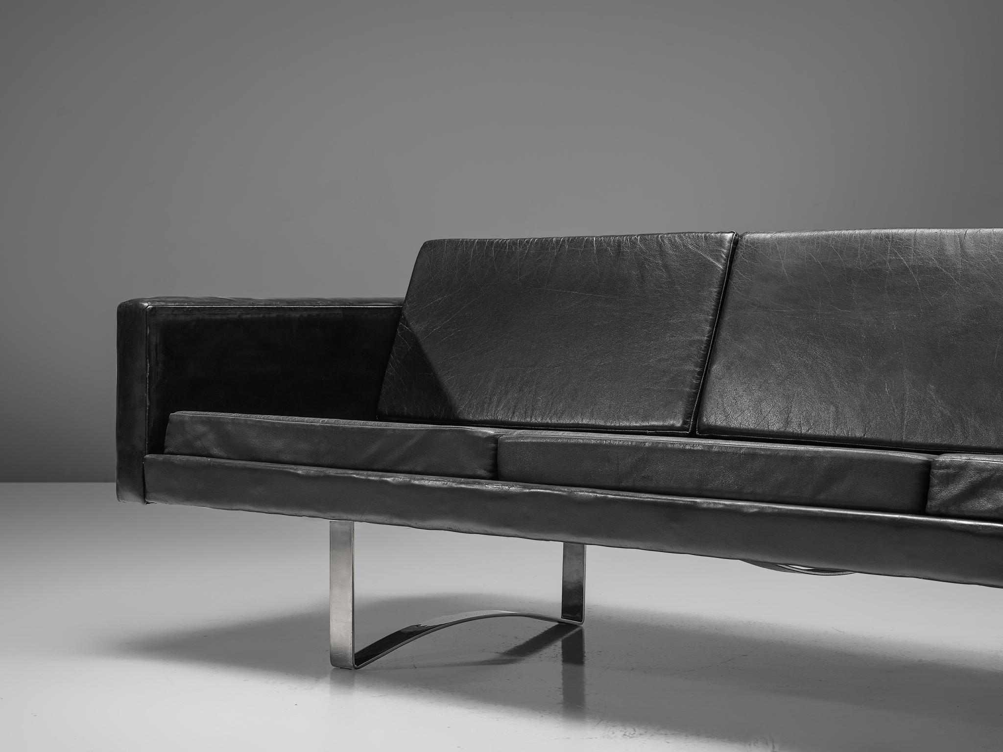 Bodil Kjaer Sofa in Black Leather and Steel For Sale 3