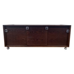 Bodil Kjaer desk cabinet/sideboard with sliding doors on castors, Denmark 1960s