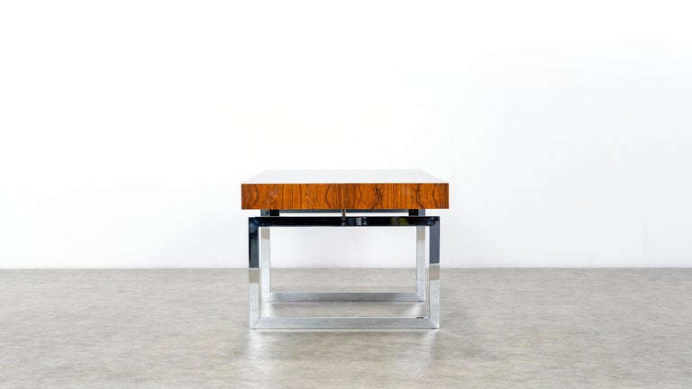 Chrome Bodil Kjaer Desk, Certified Rio Rosewood, Table, 1959 E. Pedersen & Søn Denmark For Sale