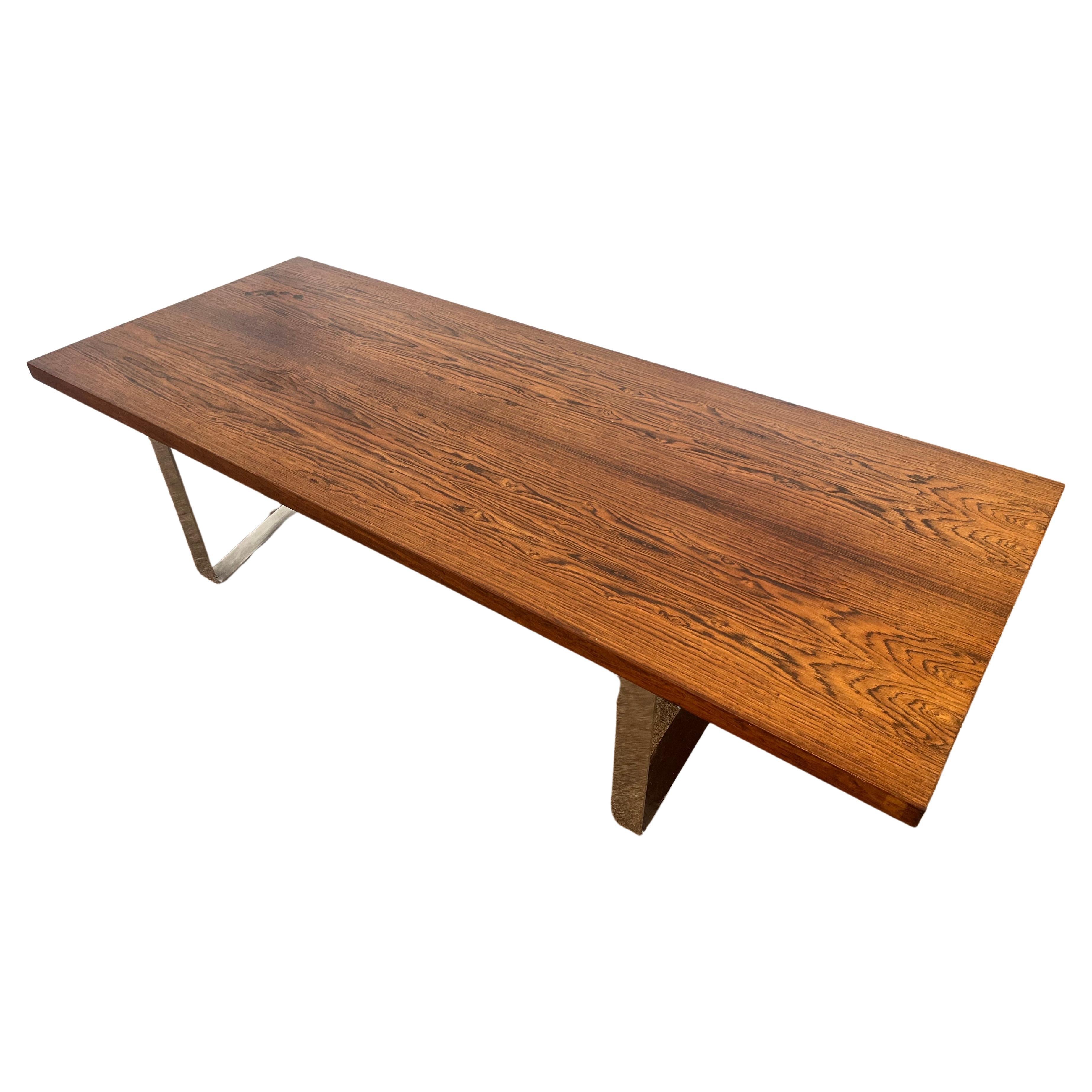 Mid-Century Modern Bodil Kjaer for E. Pedersen Danish Modern Bench or Coffee Table Wood and Chrome For Sale