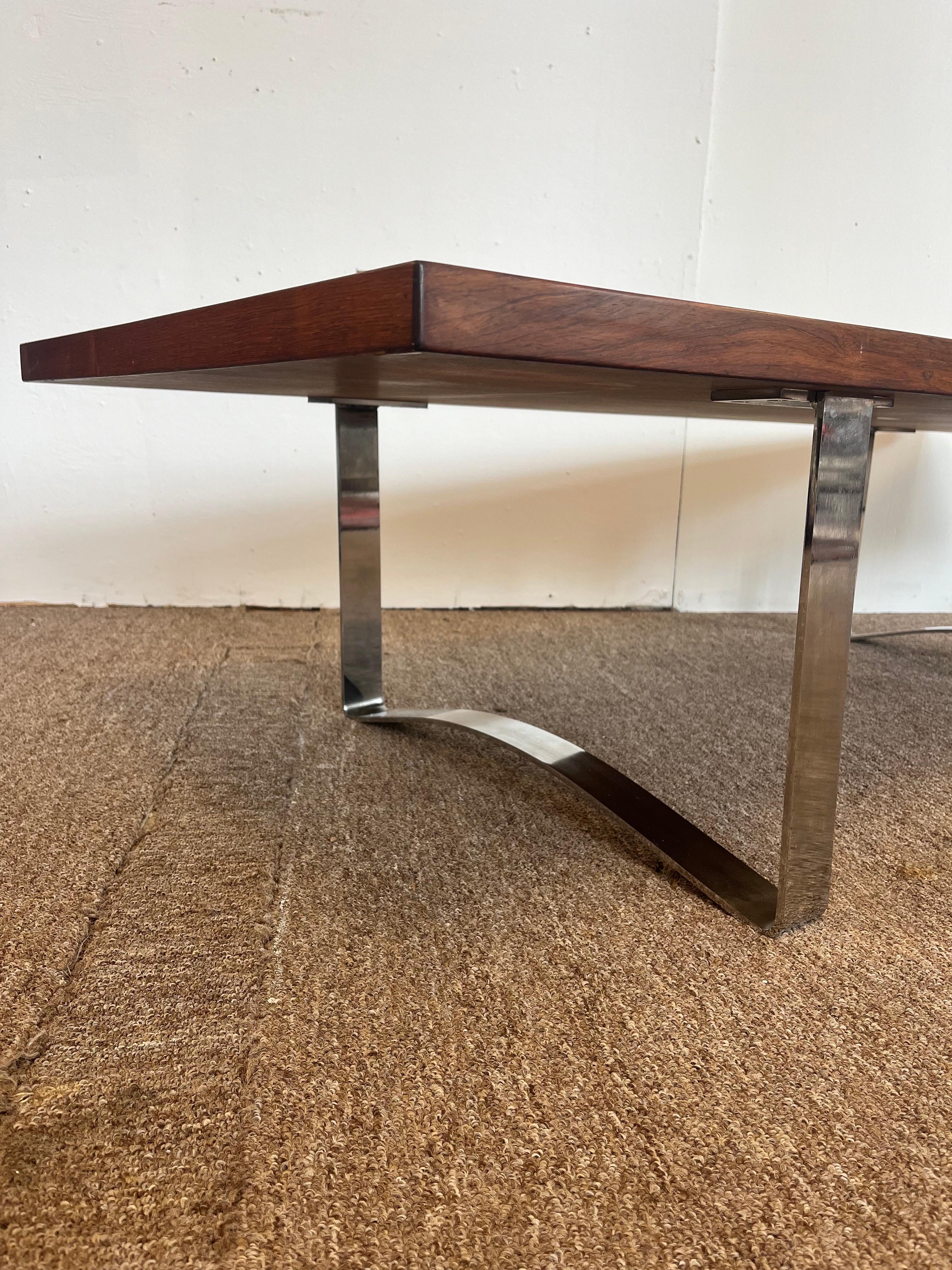 Bodil Kjaer for E. Pedersen Danish Modern Bench or Coffee Table Wood and Chrome For Sale 2