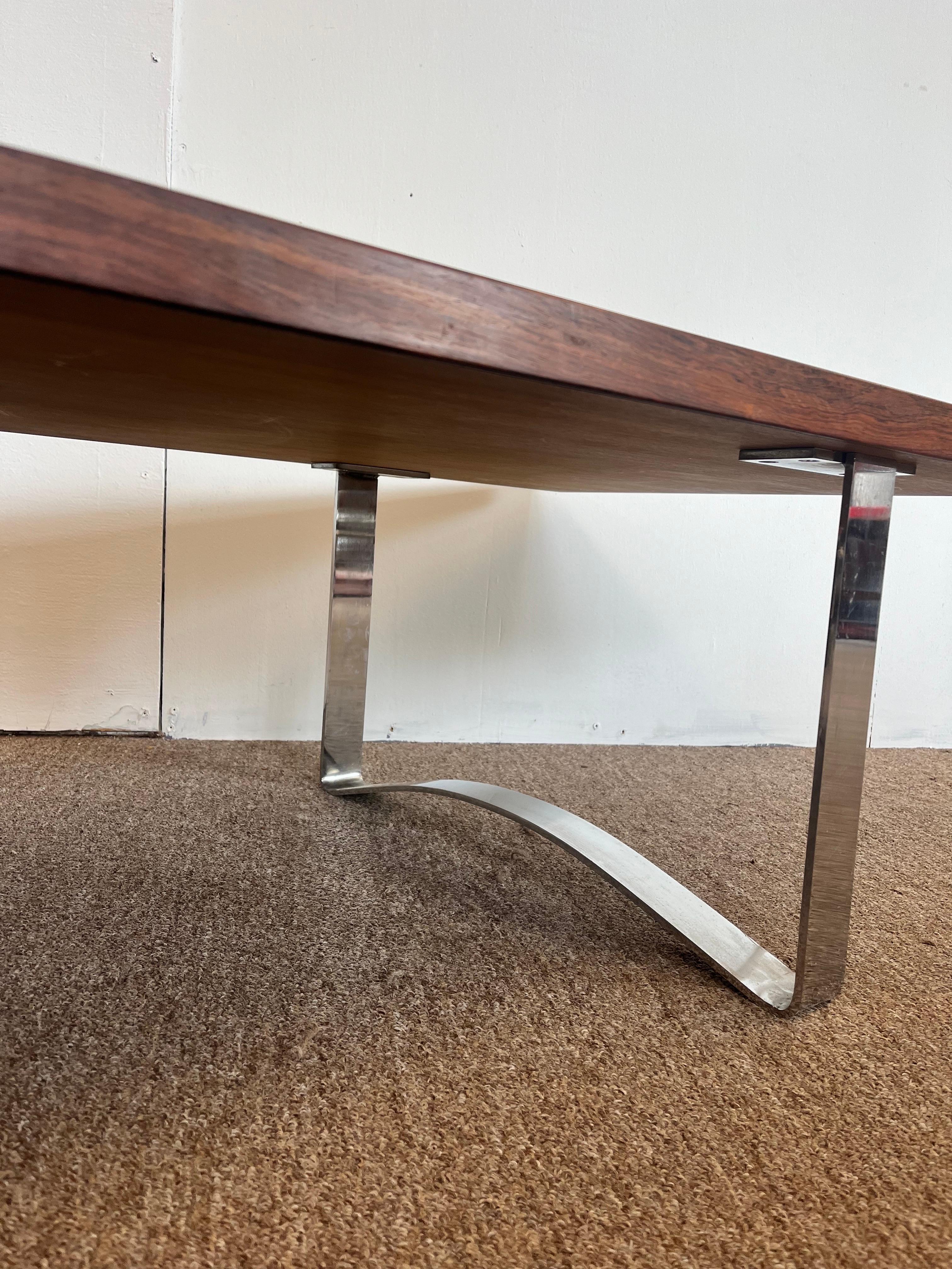 Bodil Kjaer for E. Pedersen Danish Modern Bench or Coffee Table Wood and Chrome For Sale 3