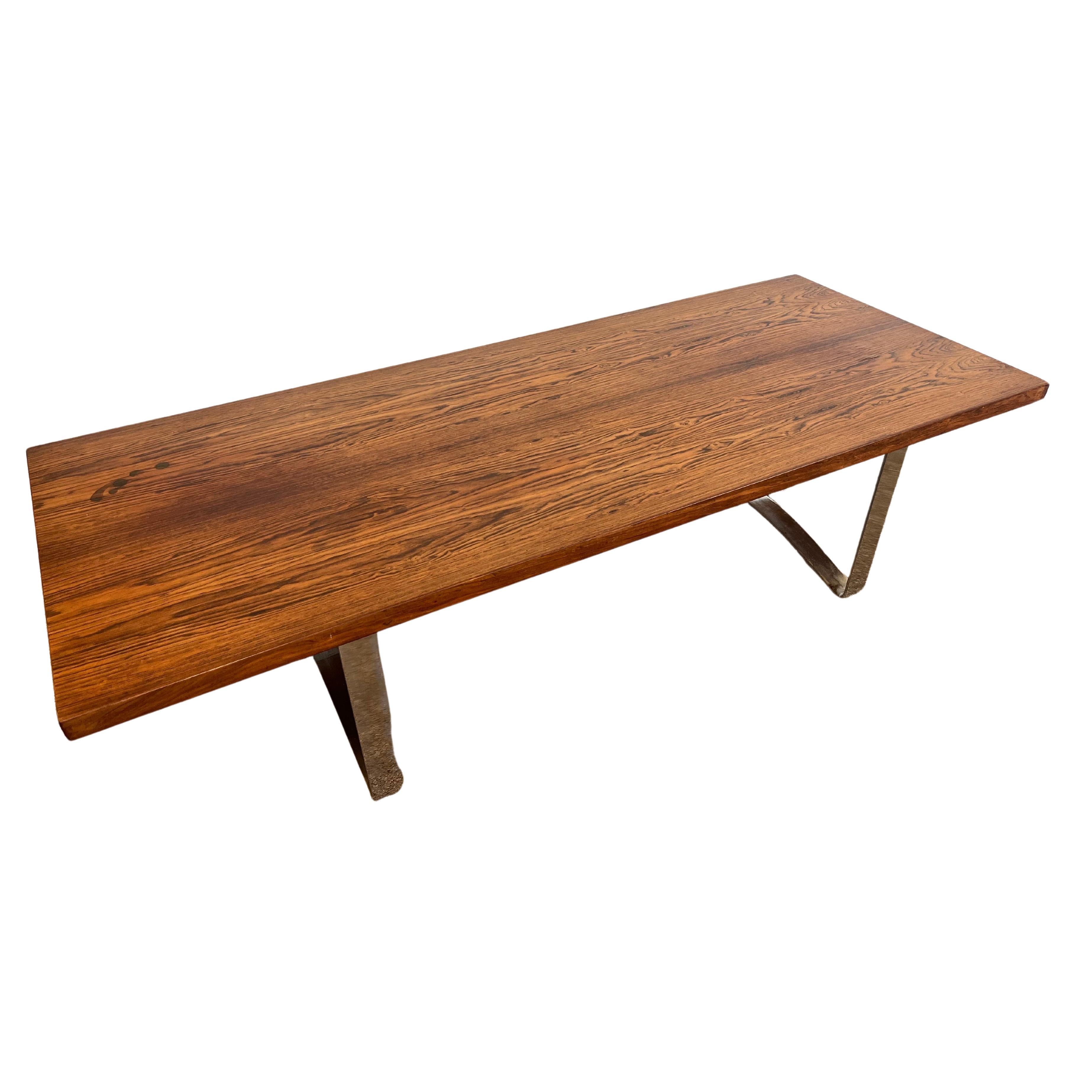 Bodil Kjaer for E. Pedersen Danish Modern Bench or Coffee Table Wood and Chrome For Sale