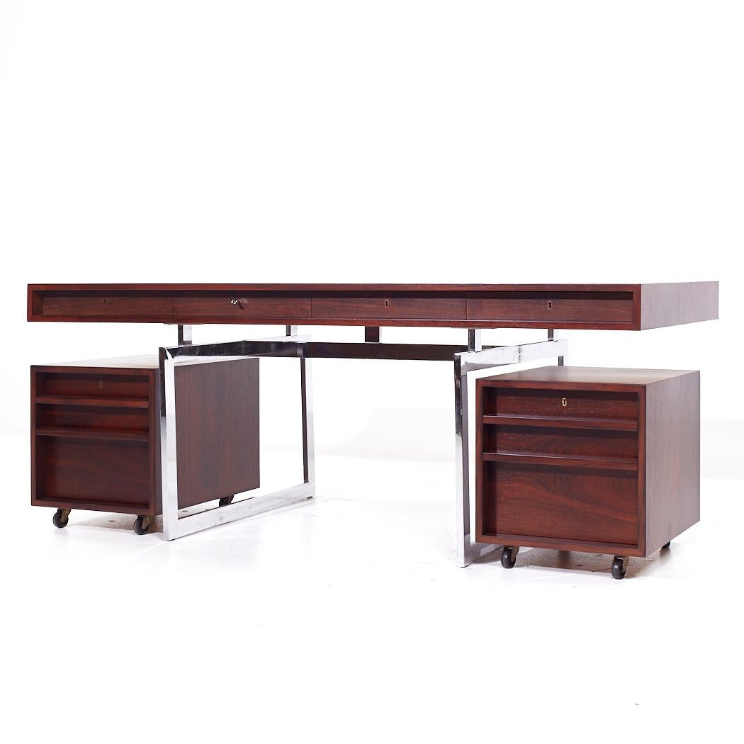 Mid-Century Modern Bodil Kjaer for E Pedersen & Son MCM Brazilian Rosewood and Chrome Desk