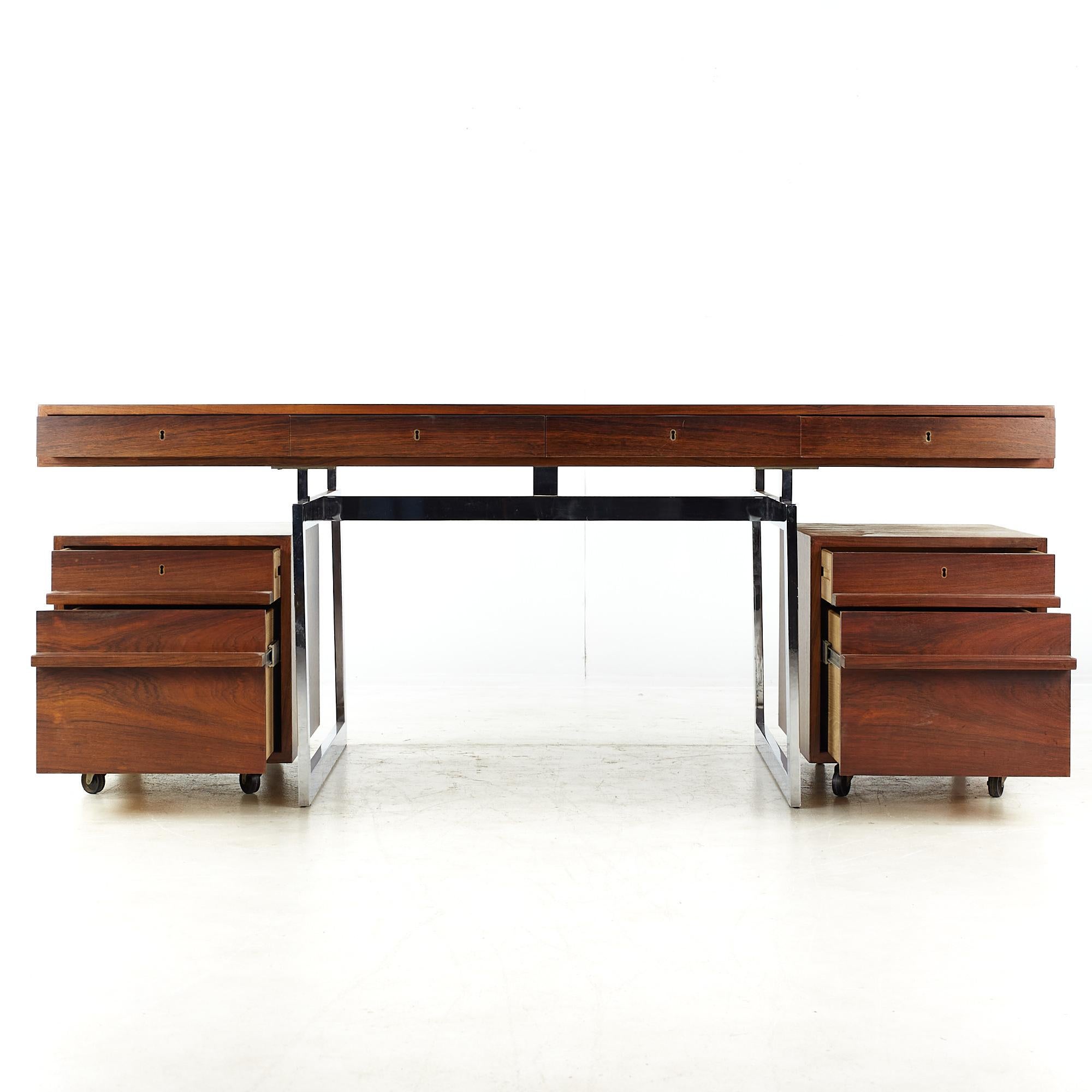 Bodil Kjaer for E Pedersen & Son MCM Brazilian Rosewood and Chrome Desk For Sale 3