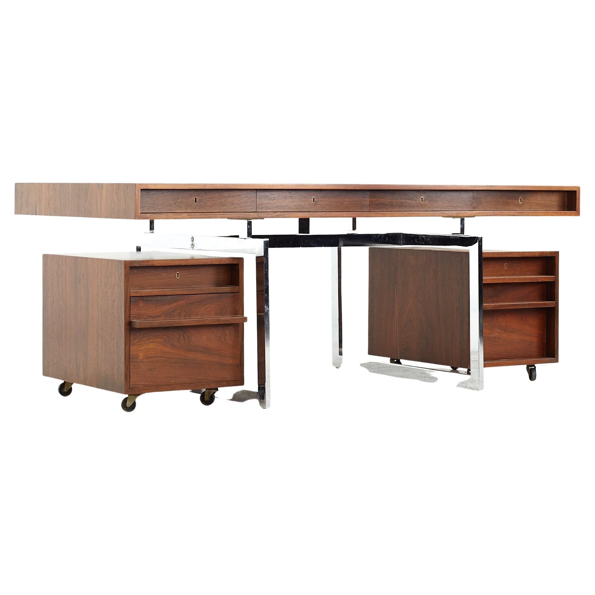 Bodil Kjaer for E Pedersen & Son MCM Brazilian Rosewood and Chrome Desk For Sale