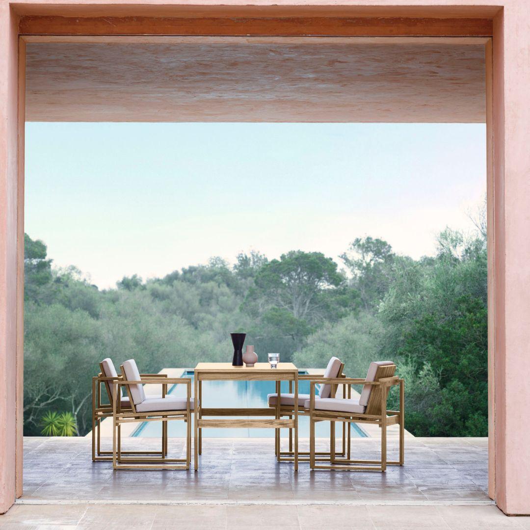 Bodil Kjaer outdoor 'BK15' dining table in teak for Carl Hansen & Son

The story of Danish Modern begins in 1908 when Carl Hansen opened his first workshop. His firm commitment to beauty, comfort, refinement, and craftsmanship is evident in iconic