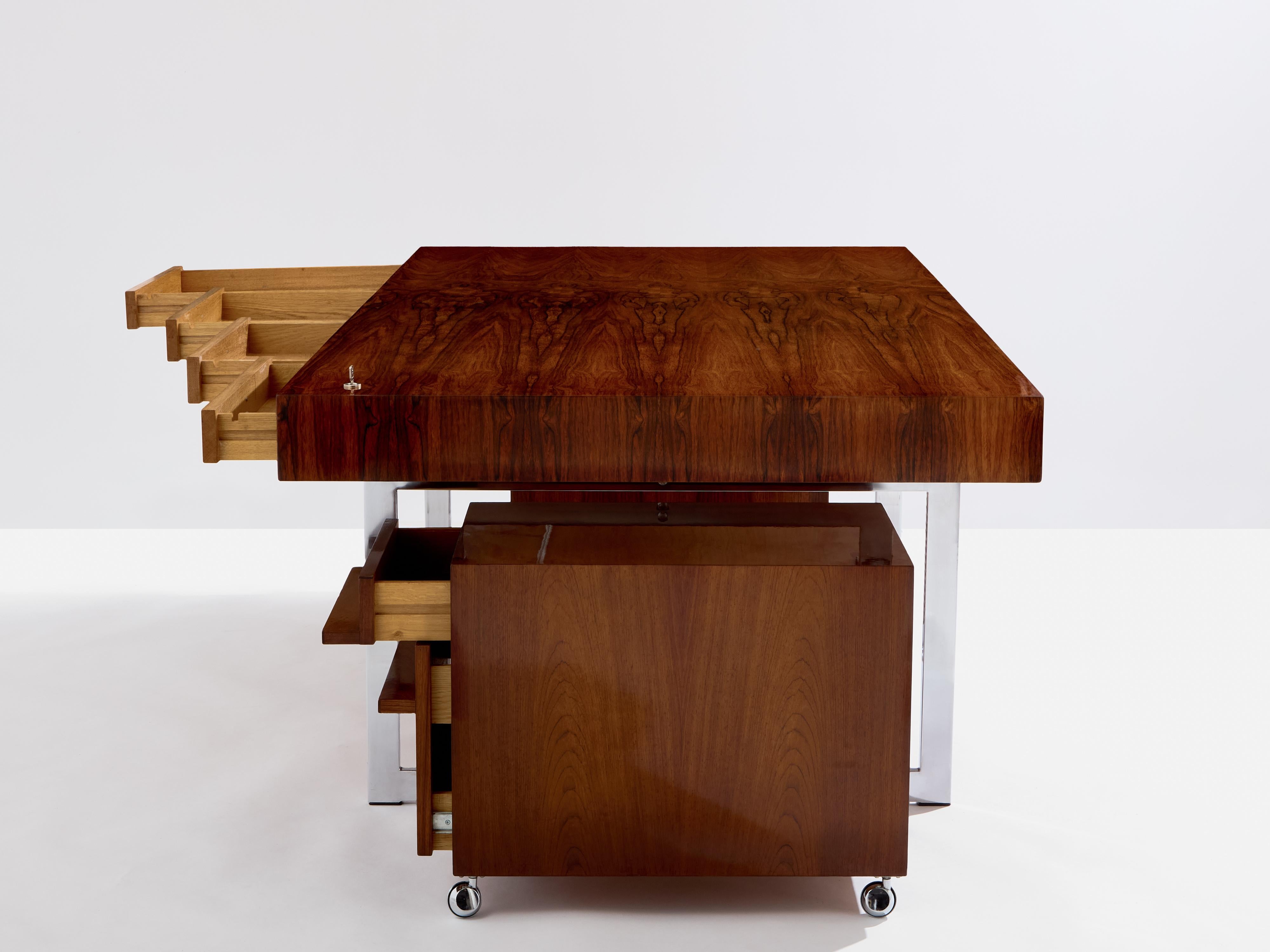 Scrivania in palissandro cromato di Bodil Kjaer con armadietti Danimarca anni '60 in vendita 3