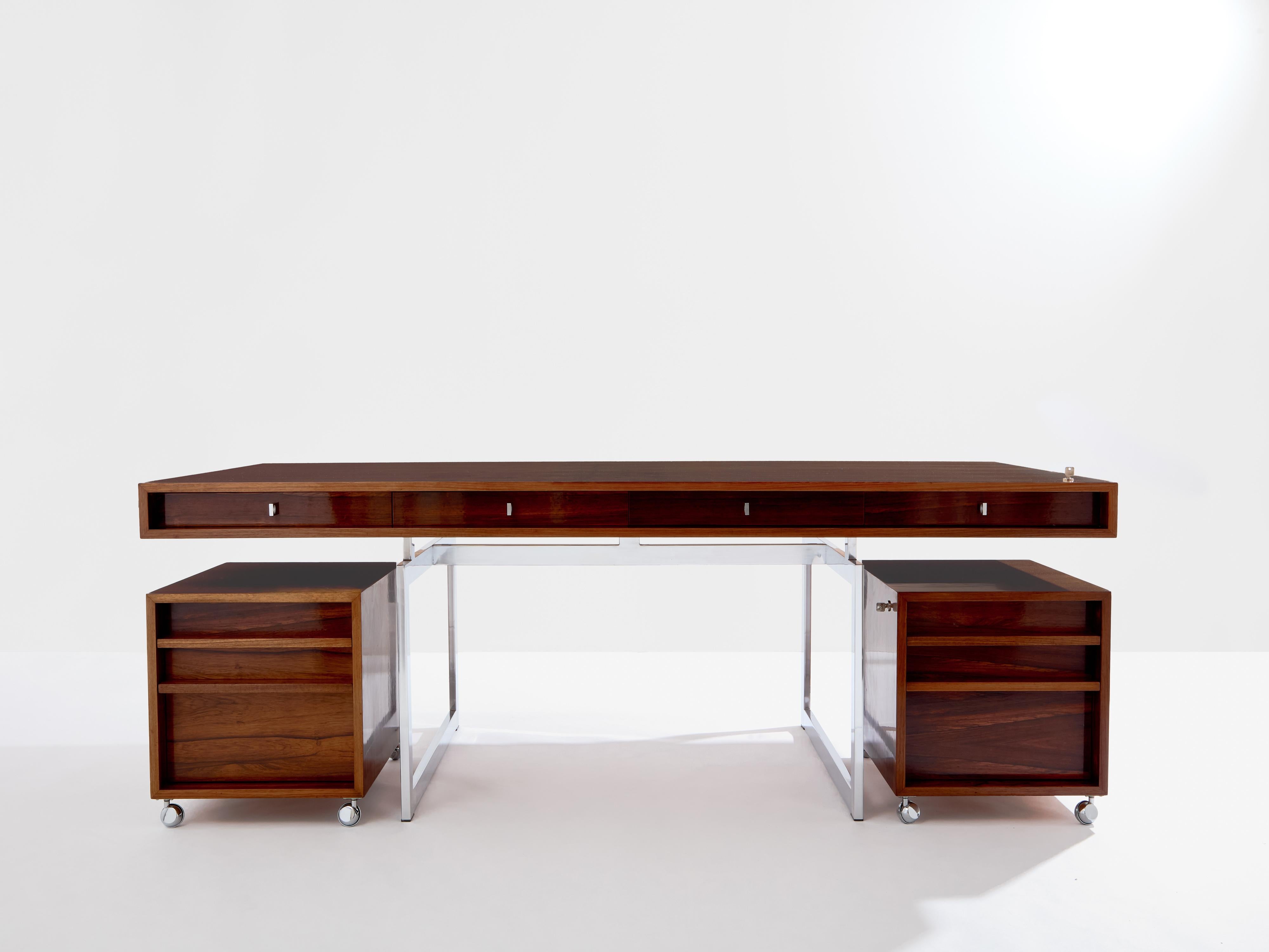 Scrivania in palissandro cromato di Bodil Kjaer con armadietti Danimarca anni '60 in vendita 5