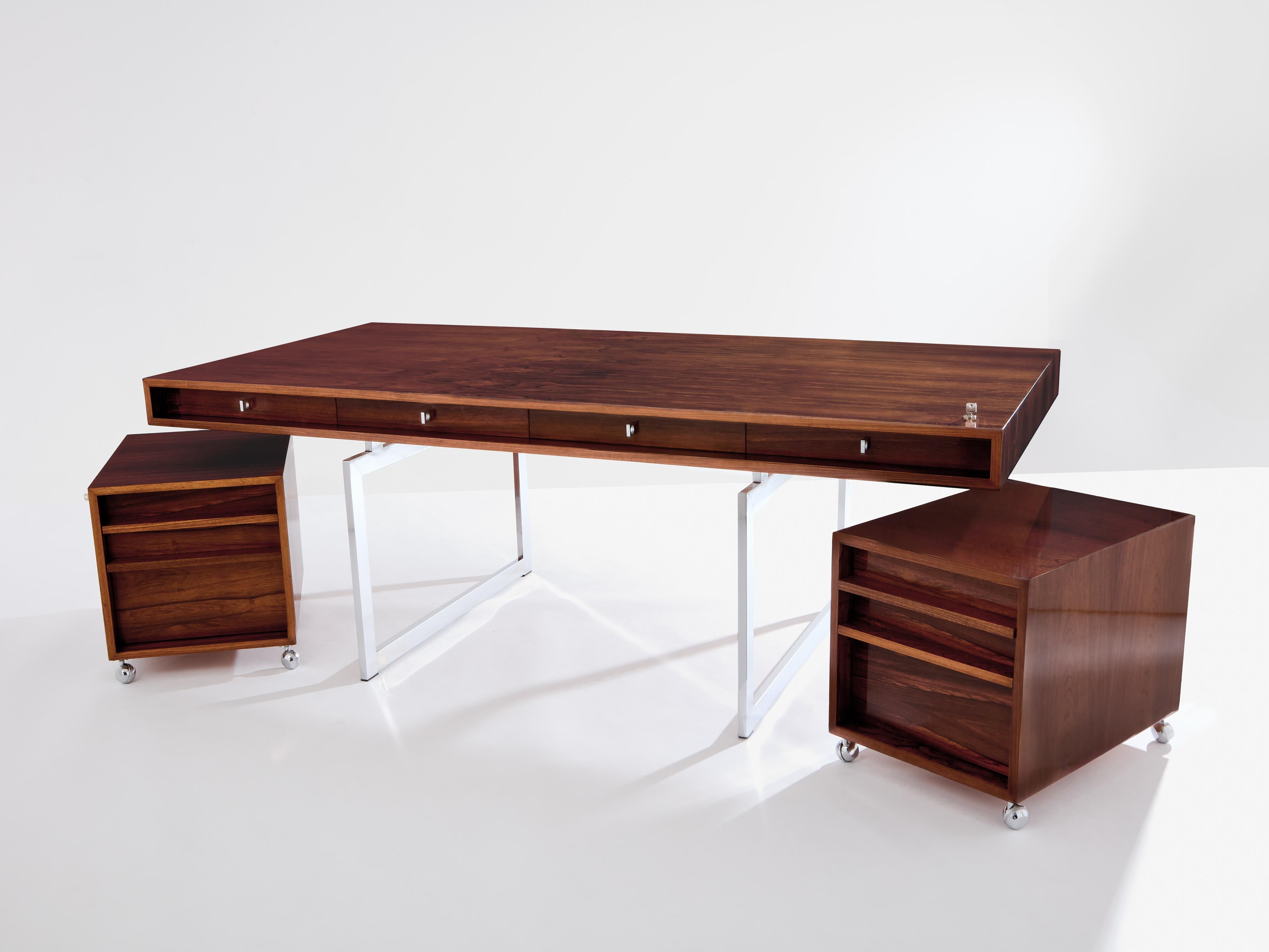 Scrivania in palissandro cromato di Bodil Kjaer con armadietti Danimarca anni '60 in vendita 6