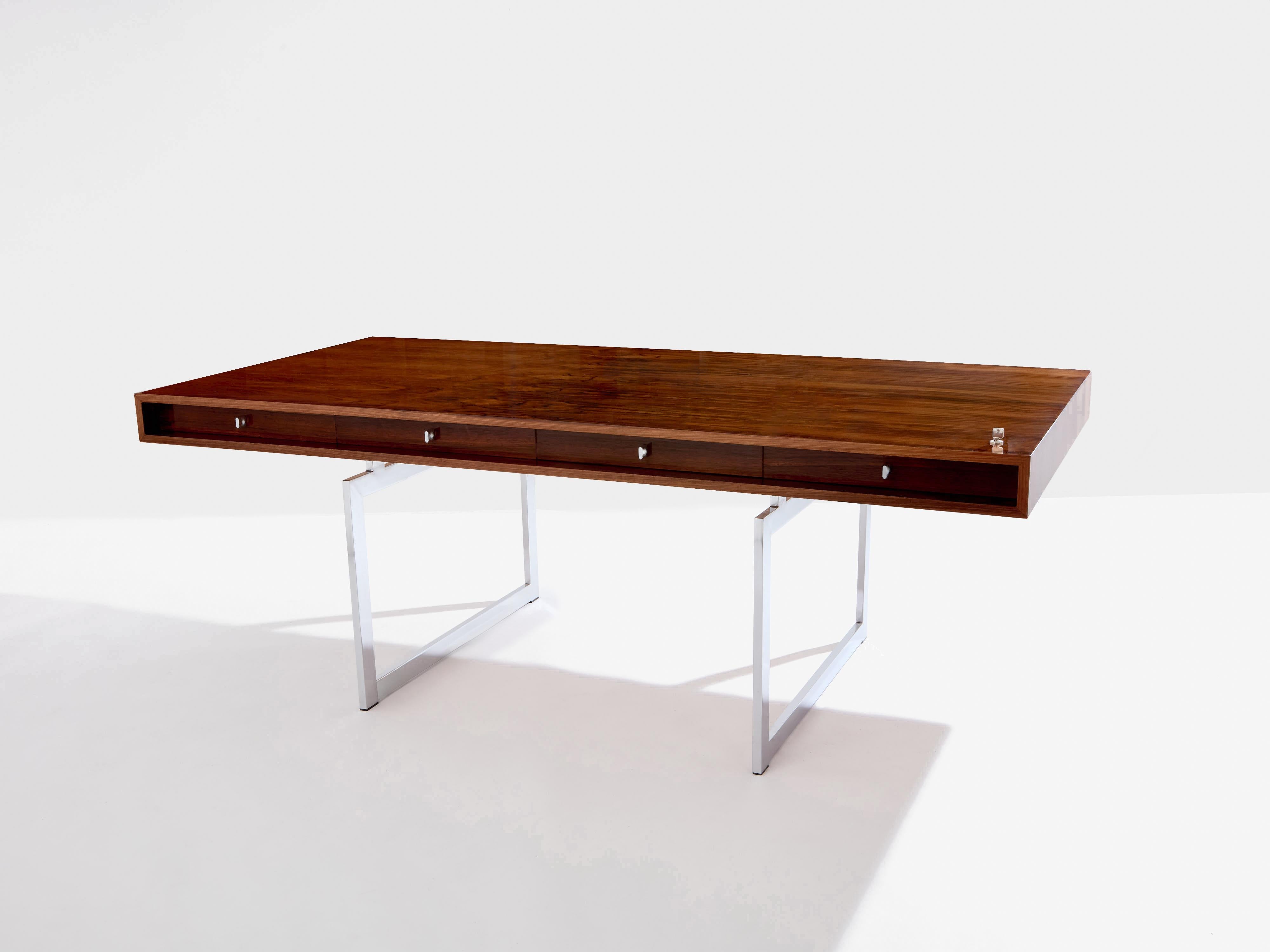 Mid-Century moderno Scrivania in palissandro cromato di Bodil Kjaer con armadietti Danimarca anni '60 in vendita
