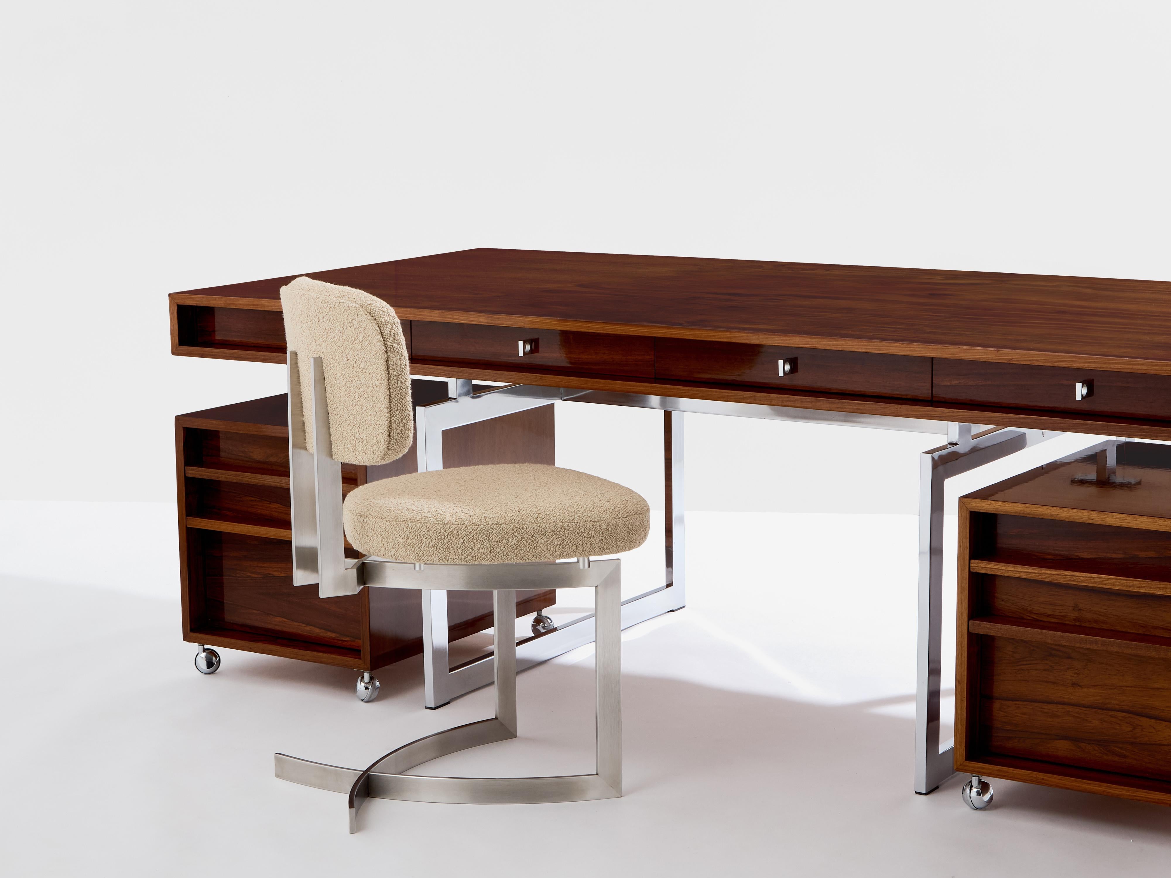 Metà XX secolo Scrivania in palissandro cromato di Bodil Kjaer con armadietti Danimarca anni '60 in vendita