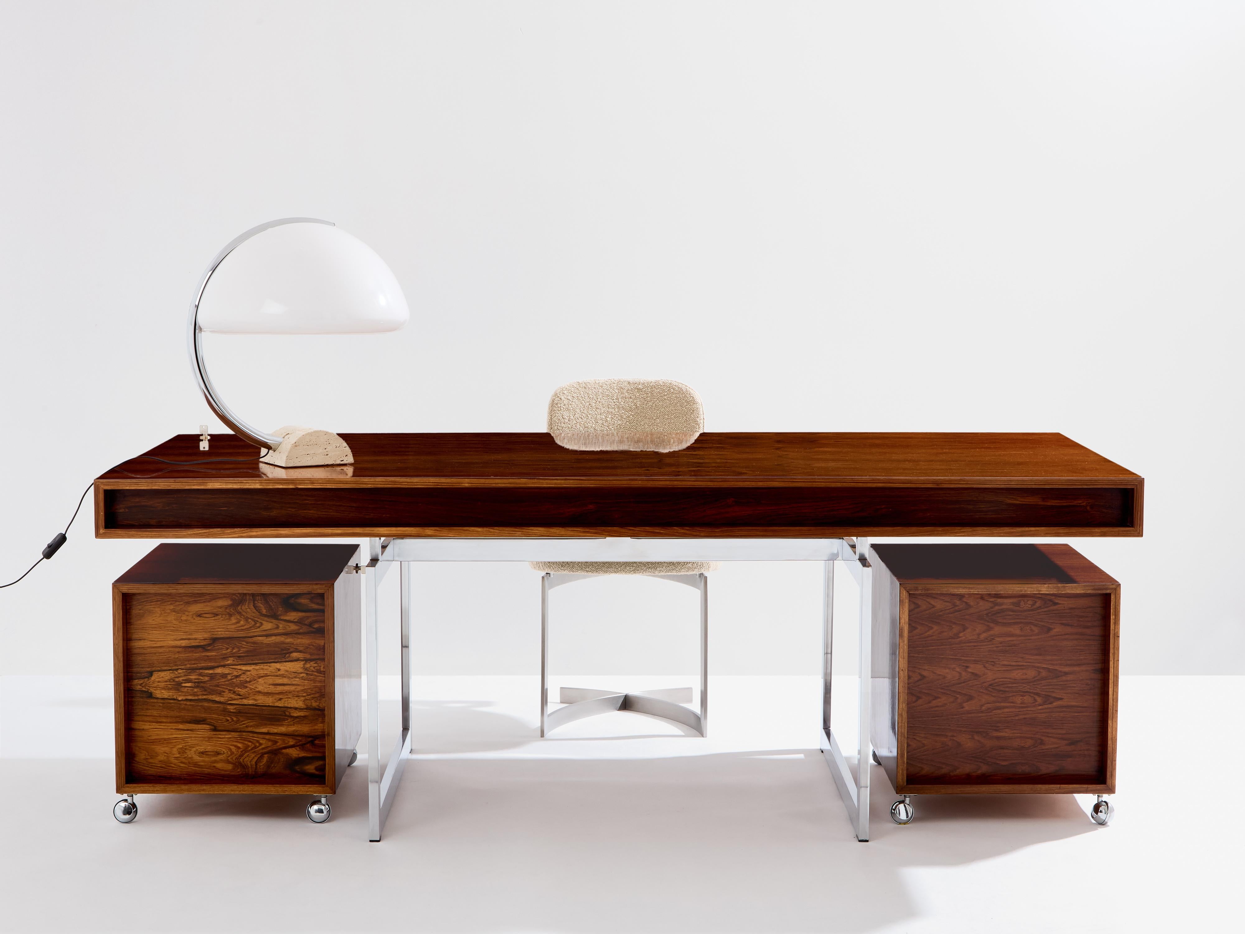 Cromo Scrivania in palissandro cromato di Bodil Kjaer con armadietti Danimarca anni '60 in vendita