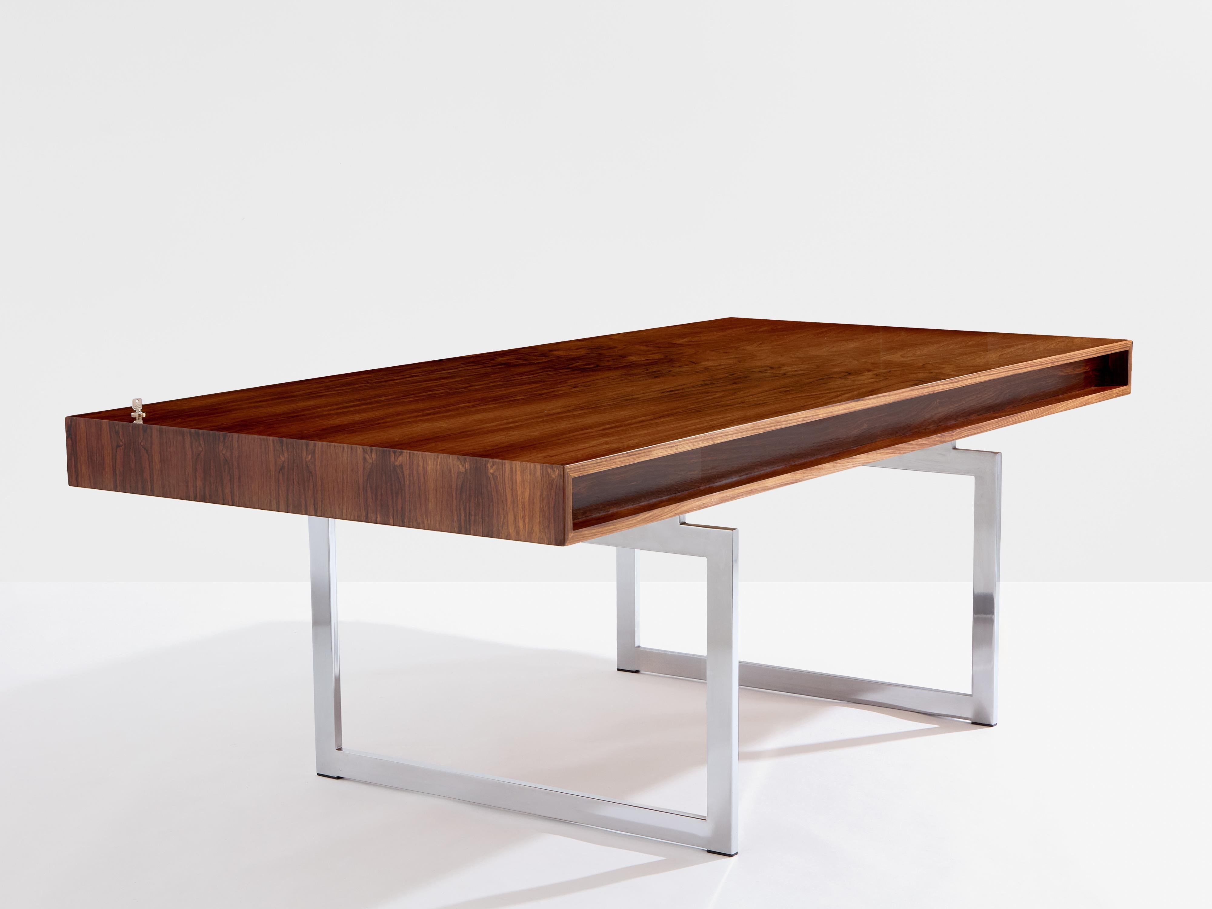 Scrivania in palissandro cromato di Bodil Kjaer con armadietti Danimarca anni '60 in vendita 1