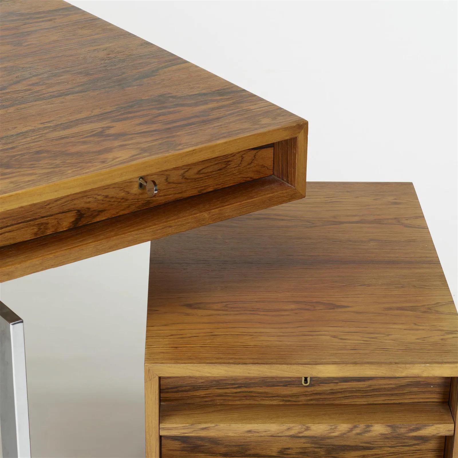 Mid-Century Modern Bodil Kjaer Rosewood Desk with Cabinet for E. Pedersen & Son For Sale