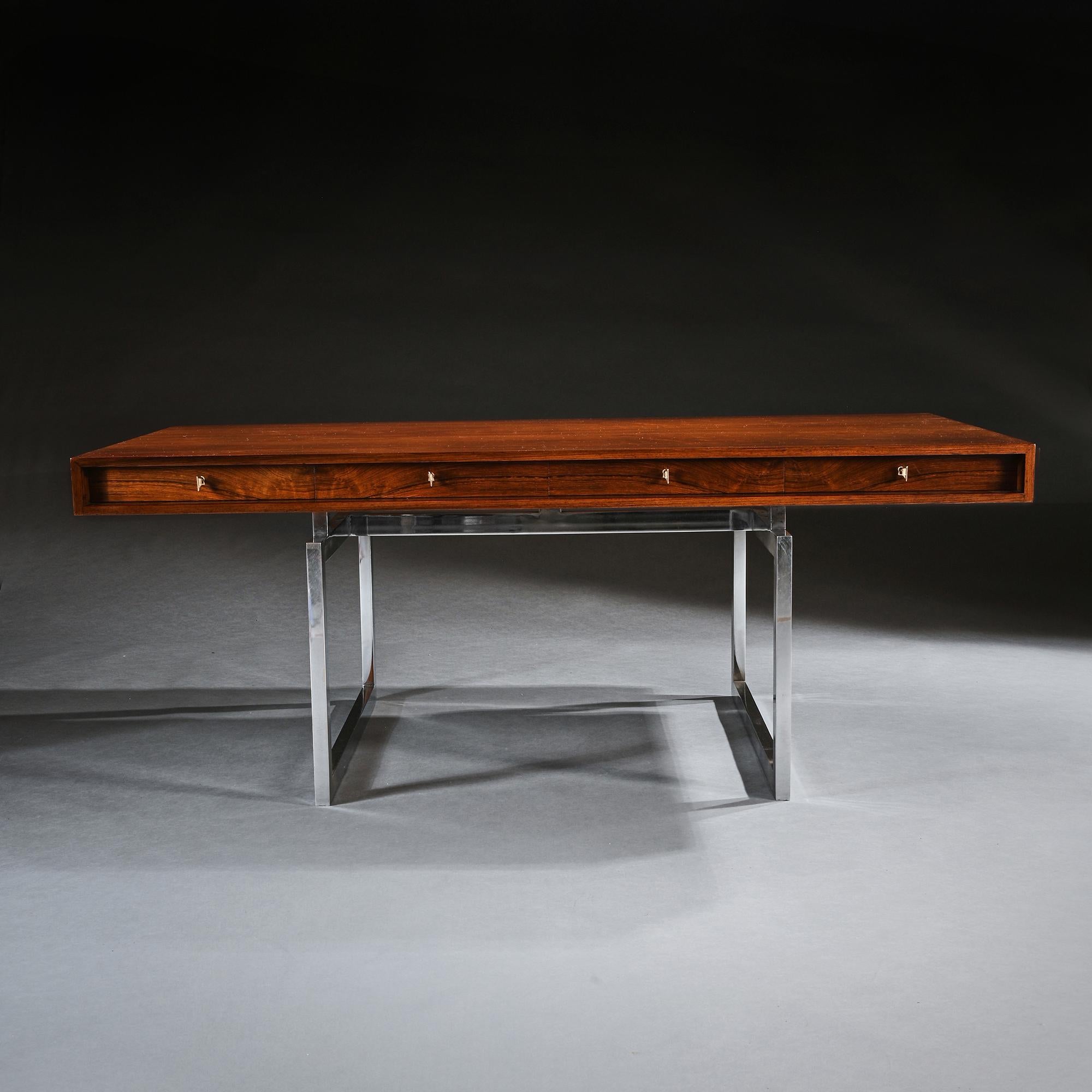 Chrome Bodil Kjaer Rosewood Writing Desk E. Pedersen & Son Denmark Mid 20th Century