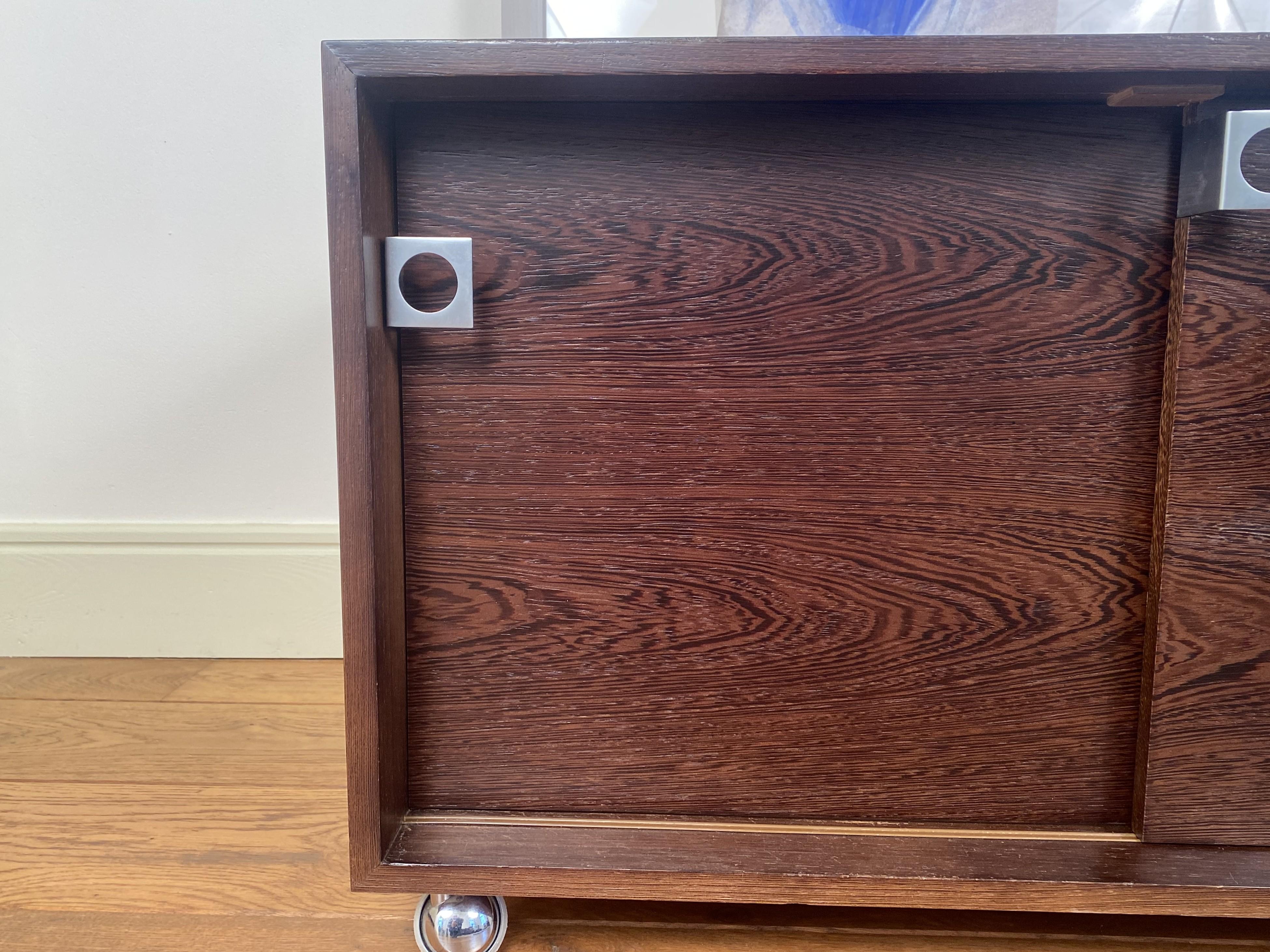 Bodil Kjaer desk cabinet/sideboard with sliding doors on castors, Denmark 1960s For Sale 3