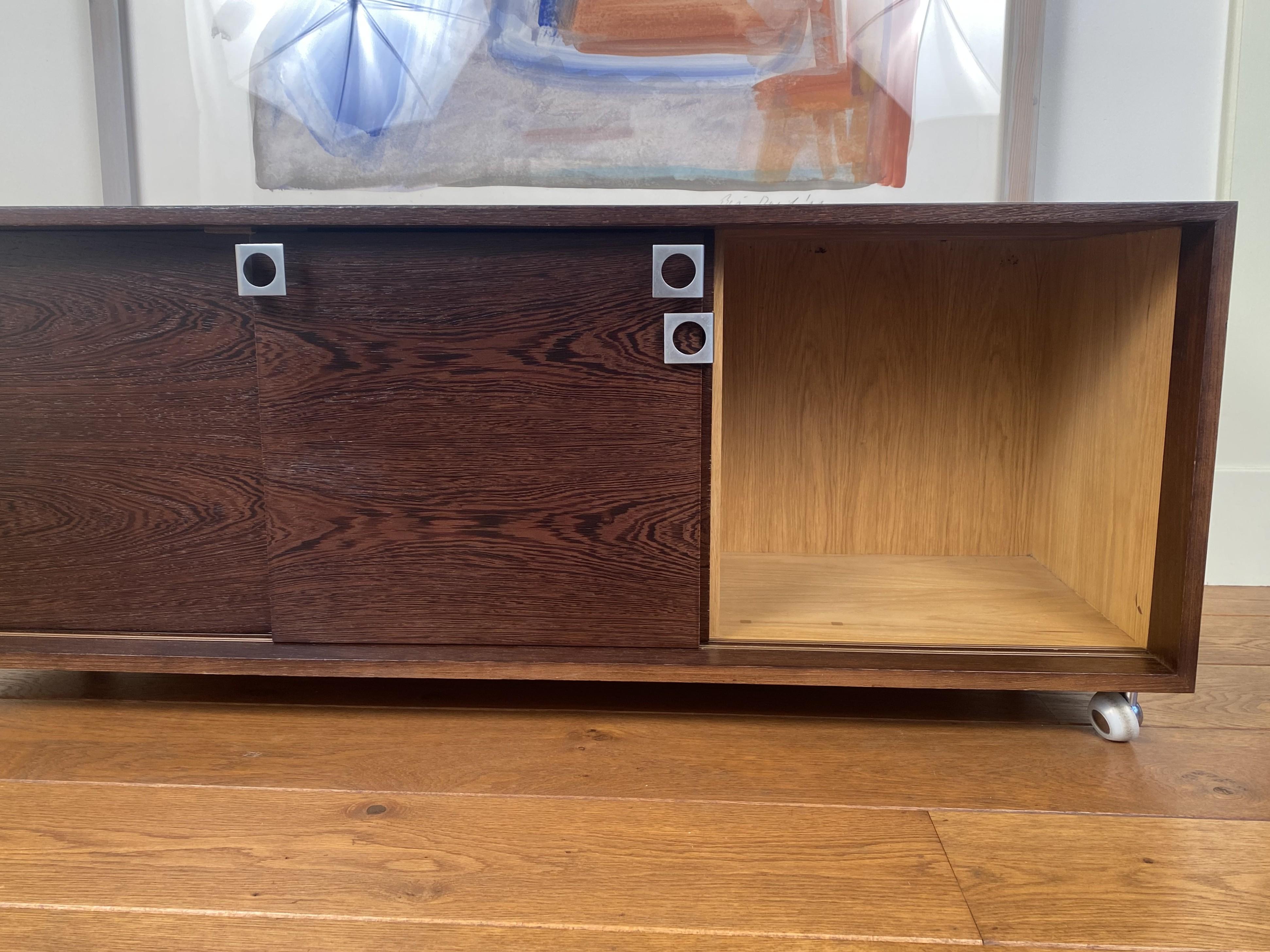 Bodil Kjaer desk cabinet/sideboard with sliding doors on castors, Denmark 1960s For Sale 1