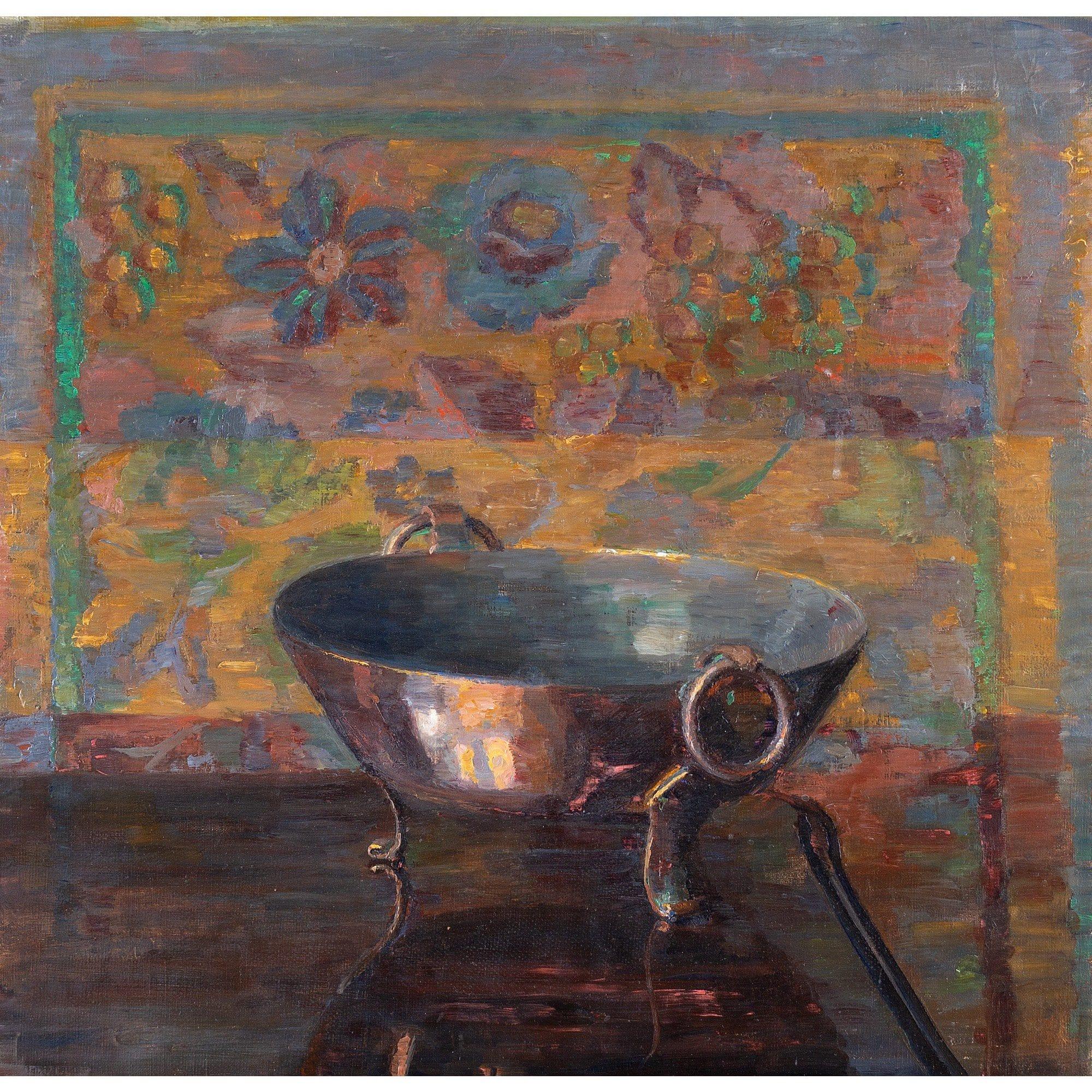 Bodil Larsen Rohweder, nature morte avec bol en cuivre, peinture à l'huile 1