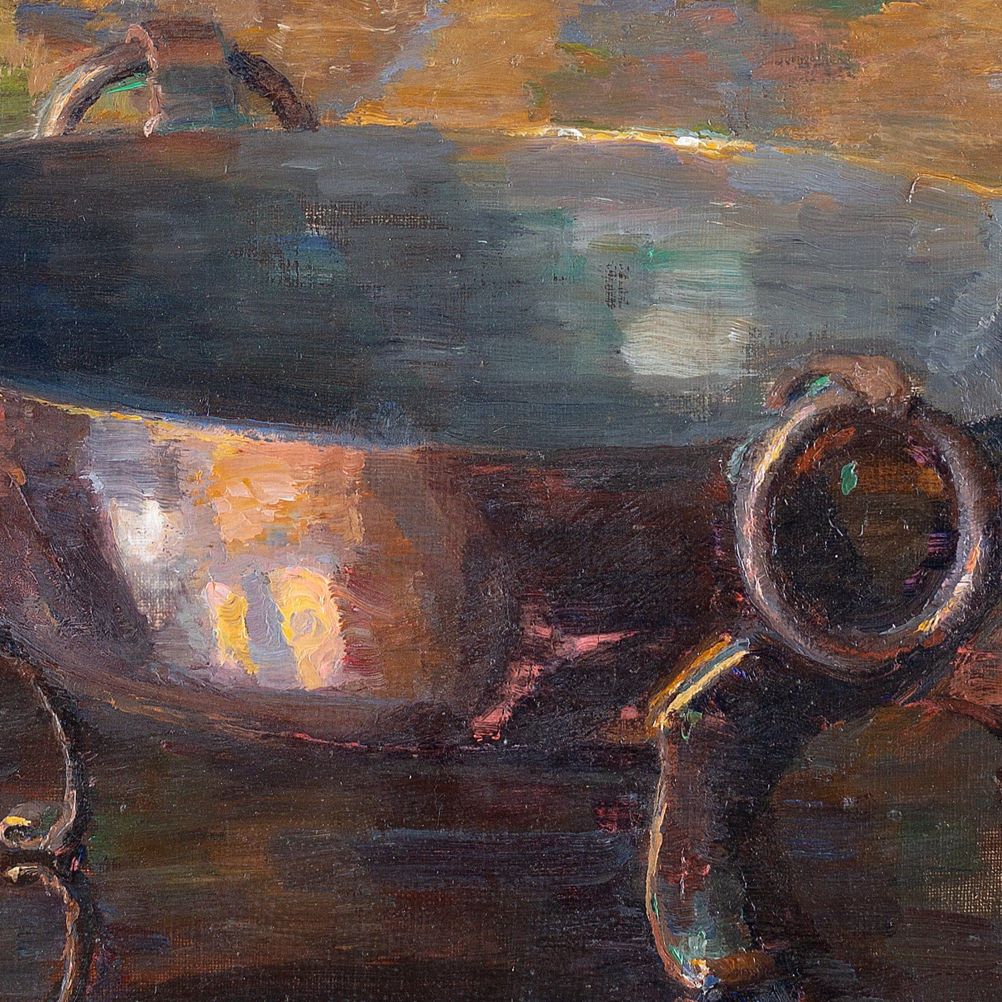 Bodil Larsen Rohweder, nature morte avec bol en cuivre, peinture à l'huile 7