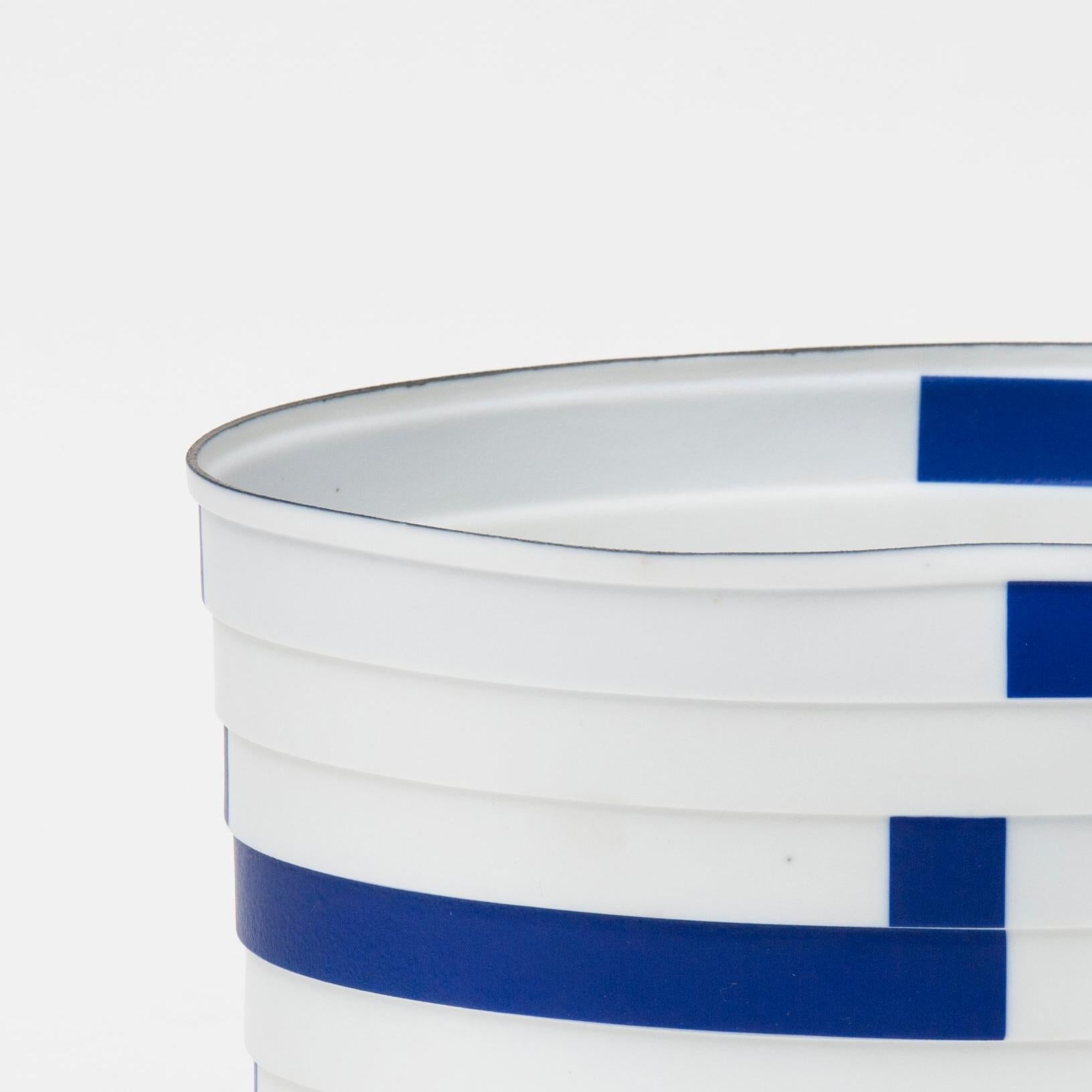 Bodil Manz, porcelain vessel in white, blue, and black, made in Denmark 2