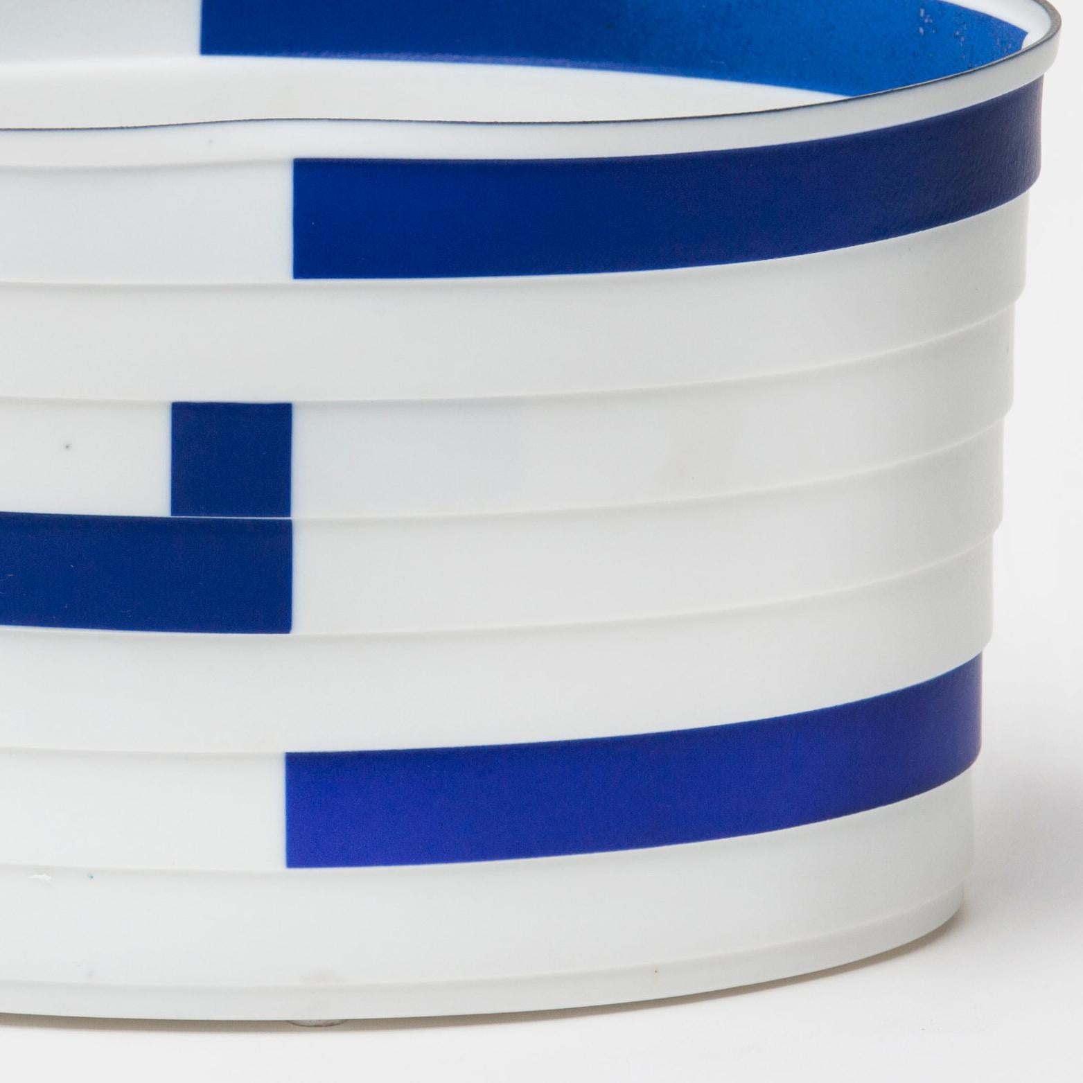 Bodil Manz, porcelain vessel in white, blue, and black, made in Denmark 3
