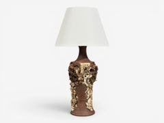 Bodil Marie Nielsen, Large Brutalist Table Lamp, Brown Stoneware, Denmark, 1960s