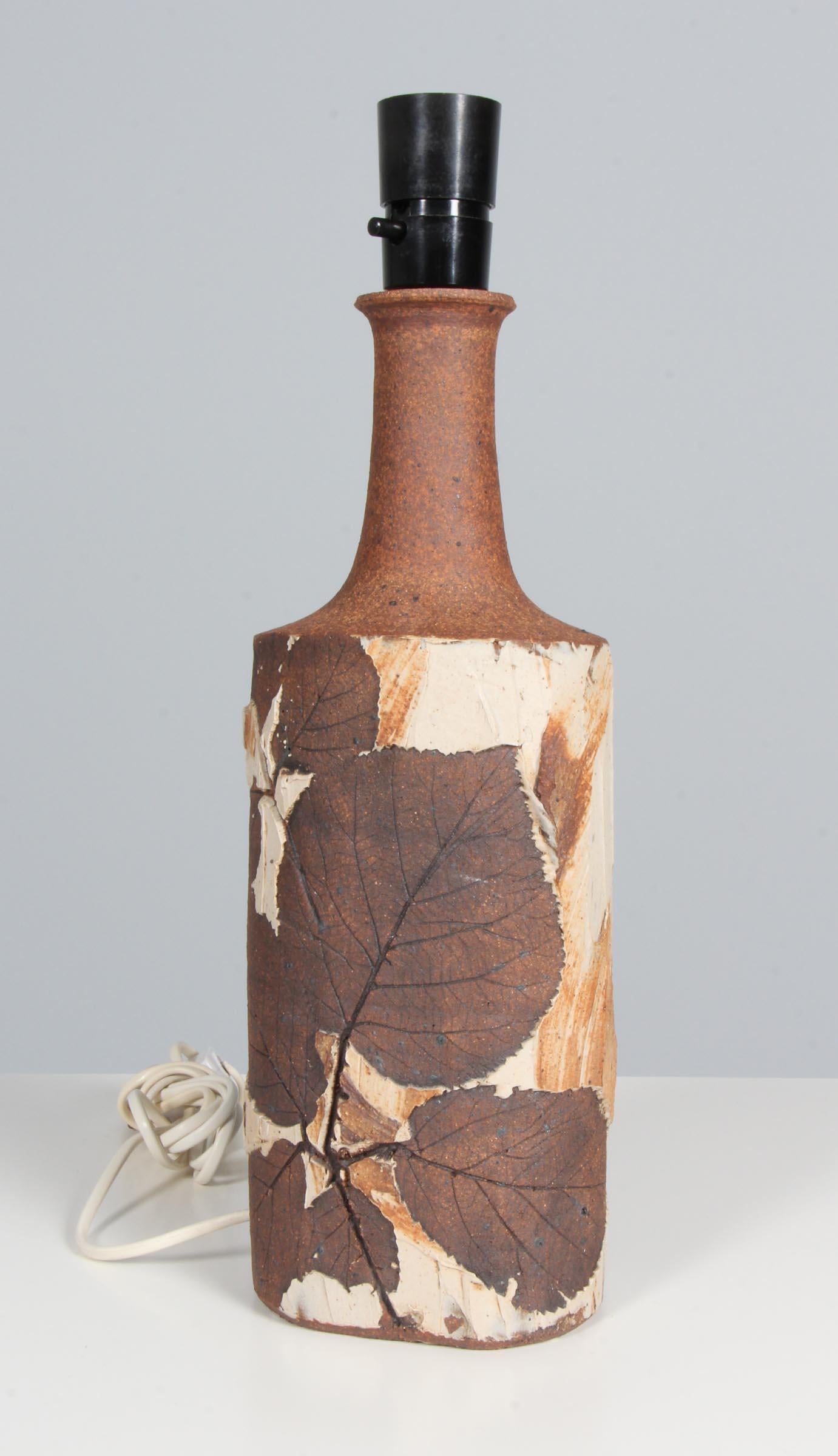 Scandinavian Modern Bodil Marie Nielsen Table Lamp of Partly Glazed Stoneware, Denmark, 1970s