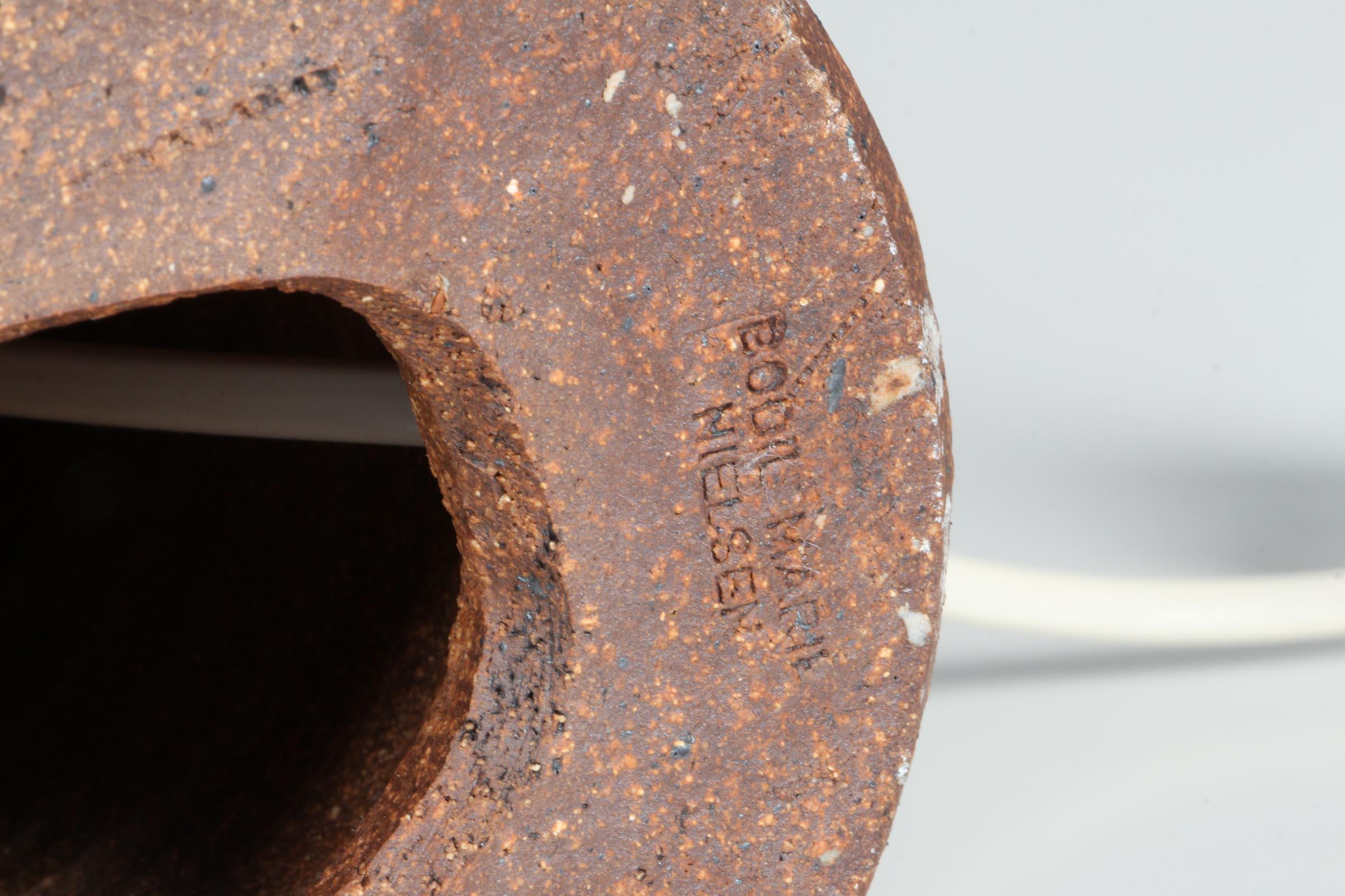 Bodil Marie Nielsen Table Lamp of Partly Glazed Stoneware, Denmark, 1970s In Good Condition In Esbjerg, DK