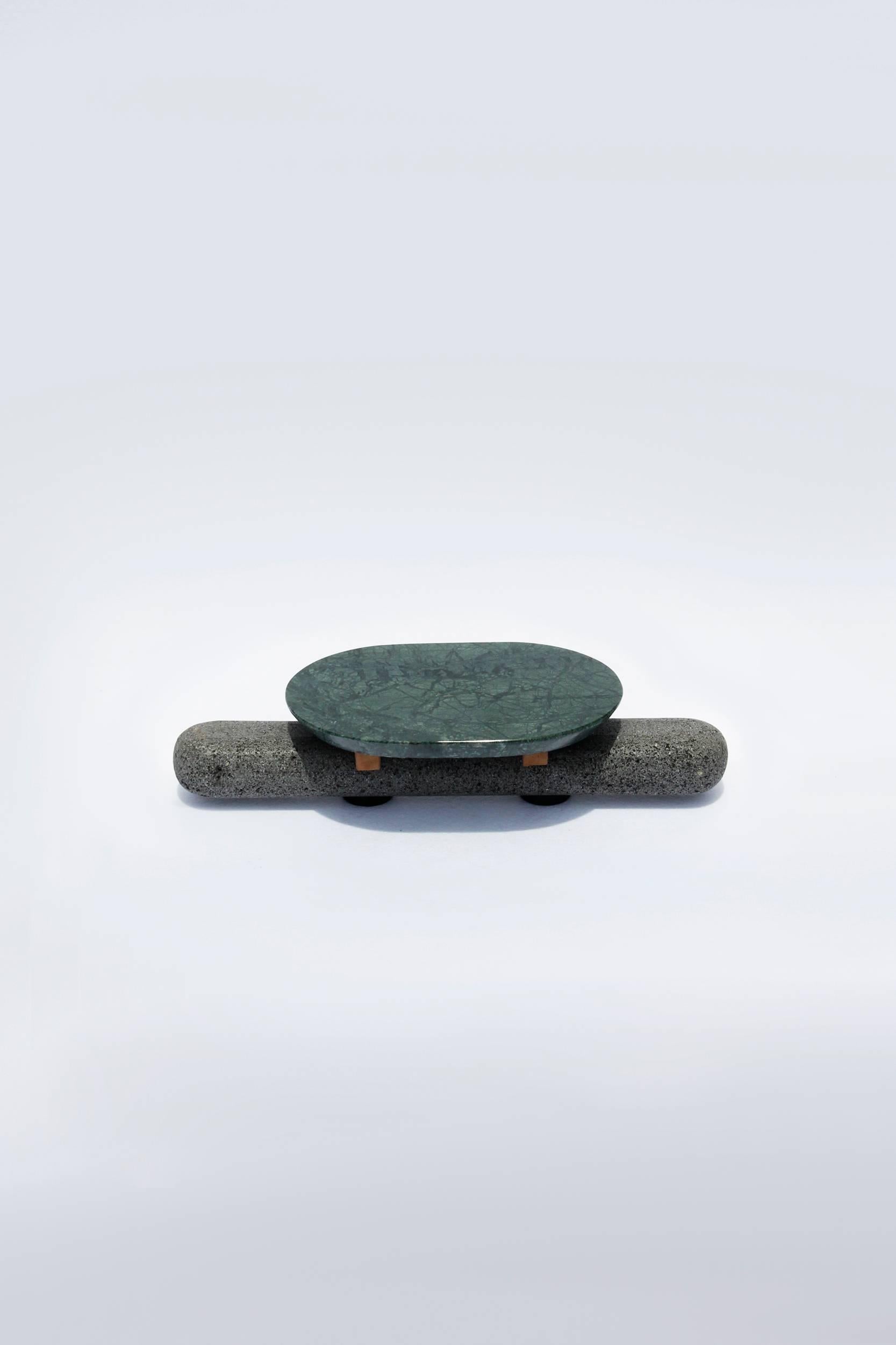 Mexican Sculptural Plate Volcanic Stone Green Marble (Large) For Sale