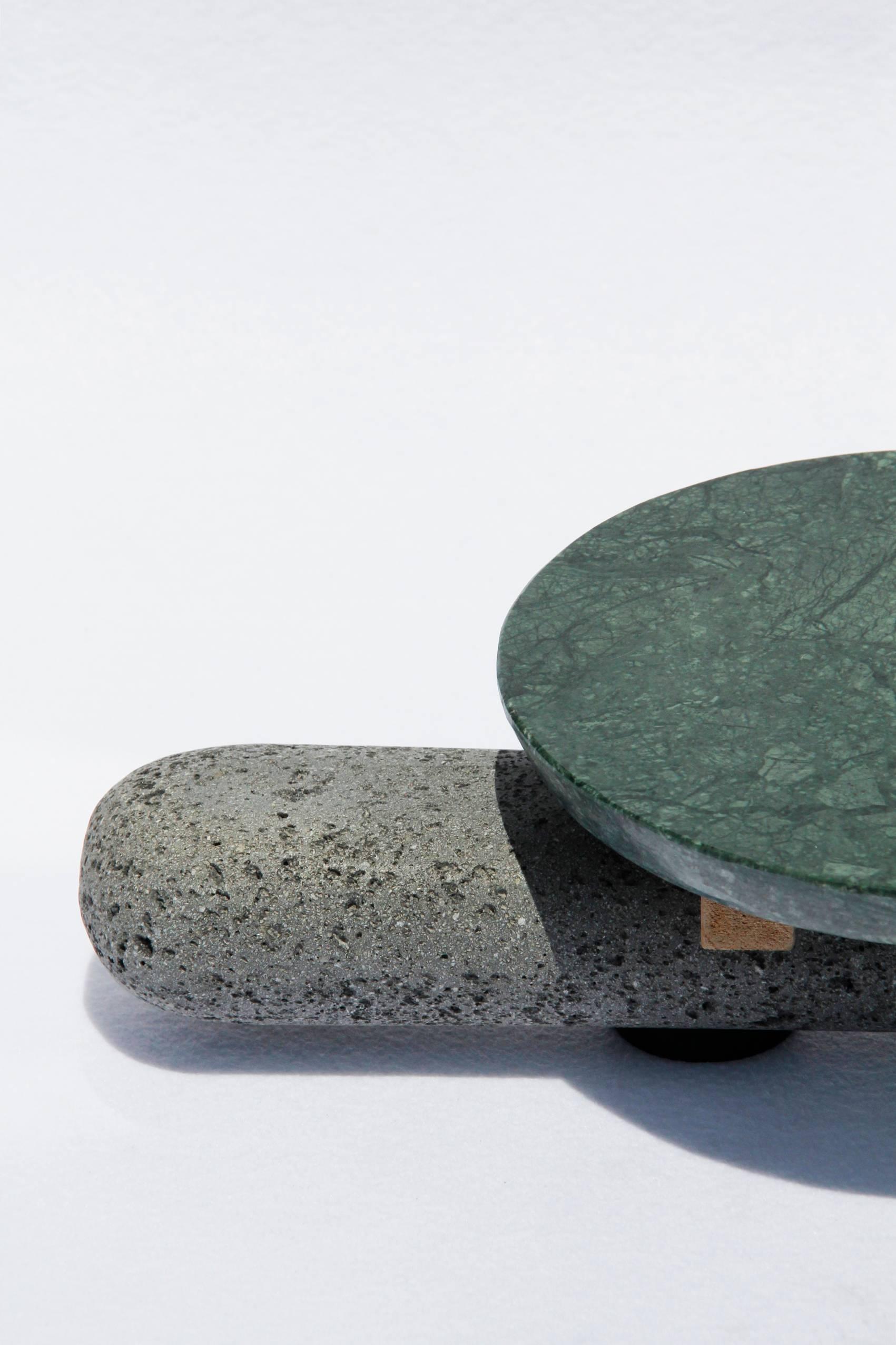 Contemporary Sculptural Plate Volcanic Stone Green Marble (Small) For Sale